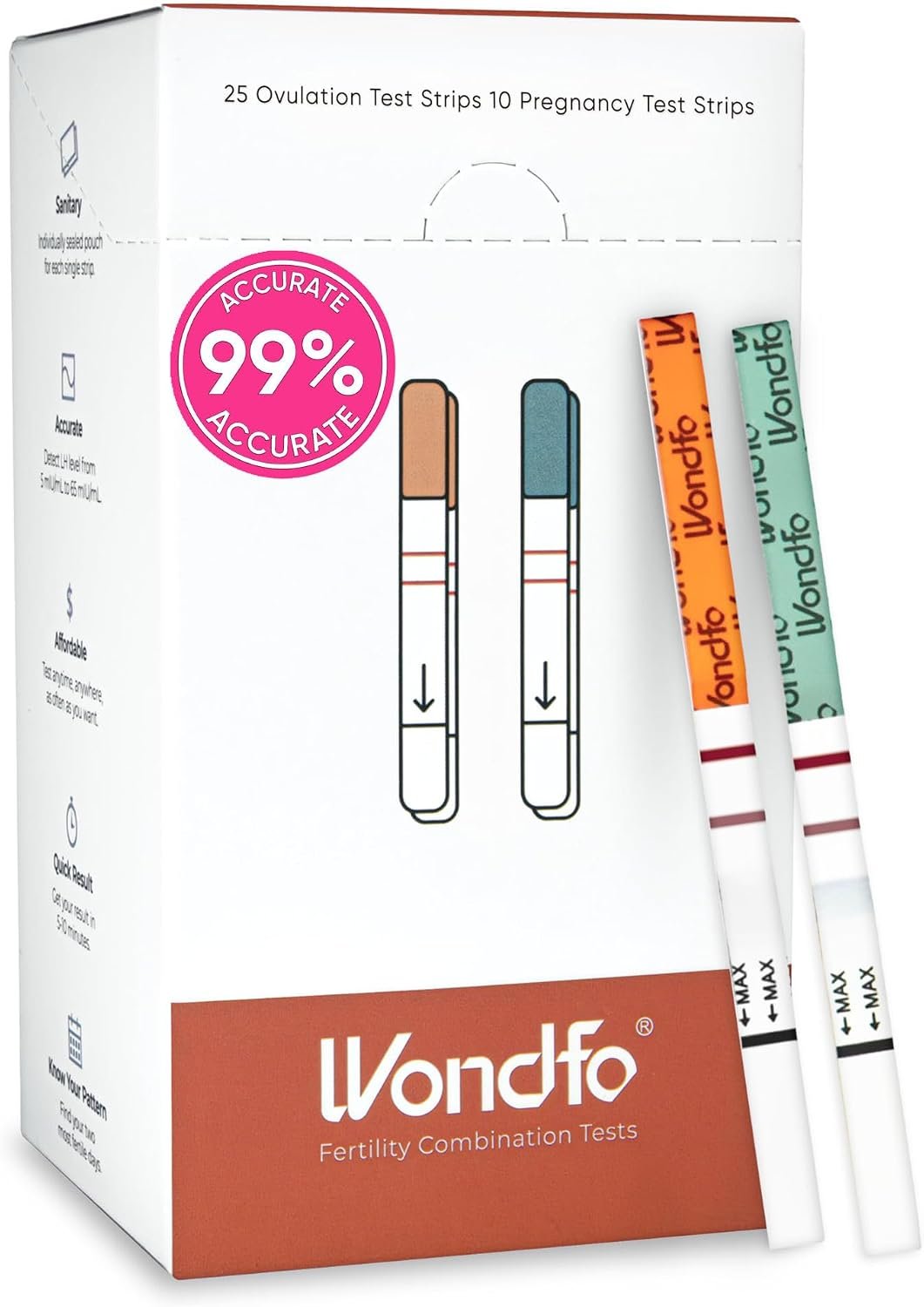 Wondfo Ovulation Pregnancy Test Bundle, 25 LH, 10 HCG Strips