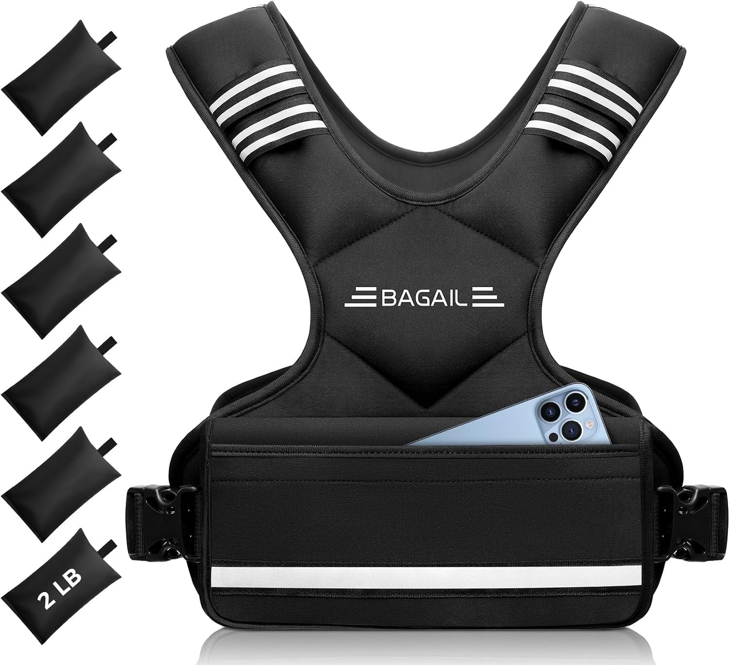 BAGAIL Adjustable Weighted Vest for Women 4-10lb/12-18lb/20-32lb, Comfortable U-Neck Rucking Vest with 6 Removable Weights, Storage Pocket and Reflective Strips for Walking, Jogging, Weight Loss
