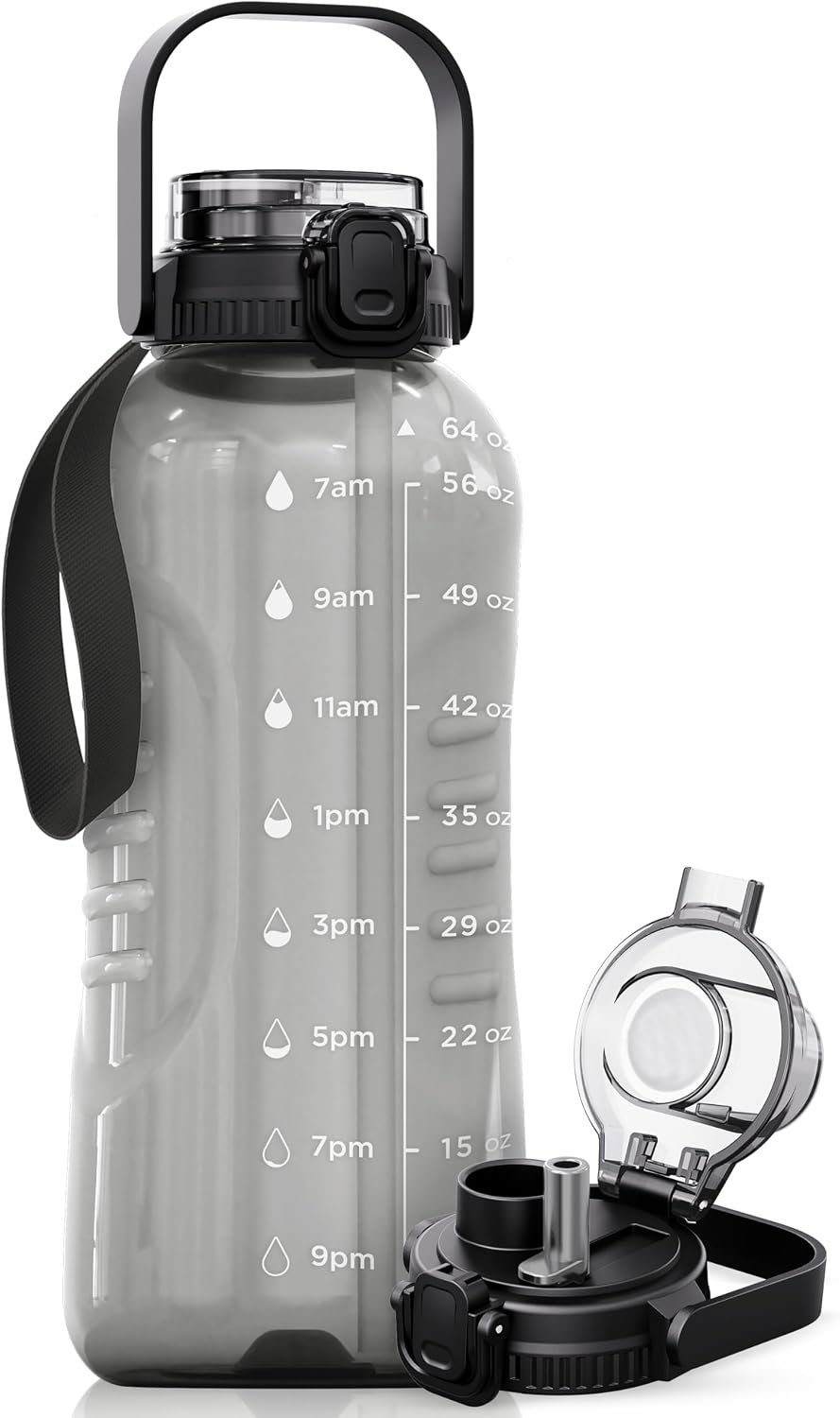 AQUAFIT 64 oz Water Bottle with Handle, 2in1 Lid