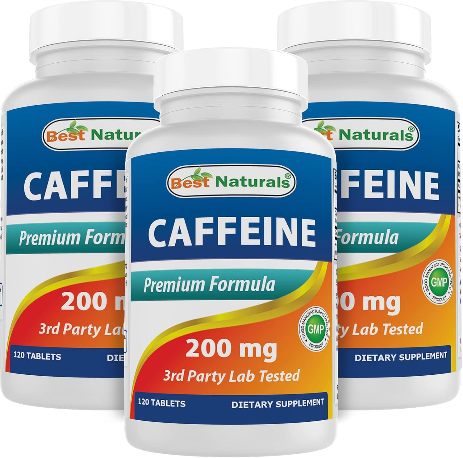 Best Naturals 3 Pack Caffeine Pills 200mg Tablets – Non Habit – Proven No Crash or Jitters – Total 360 Tablets