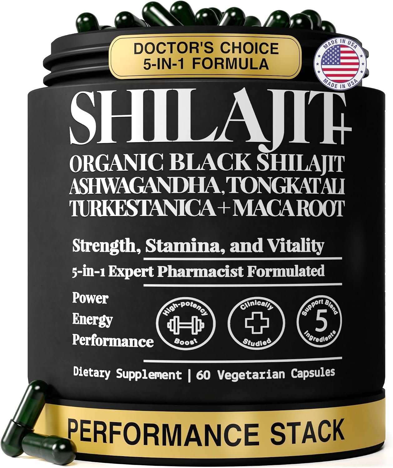 Shilajit for Men and Women – 80% Fulvic Acid 1250 mg 5-in-1 Complex 60 Caps