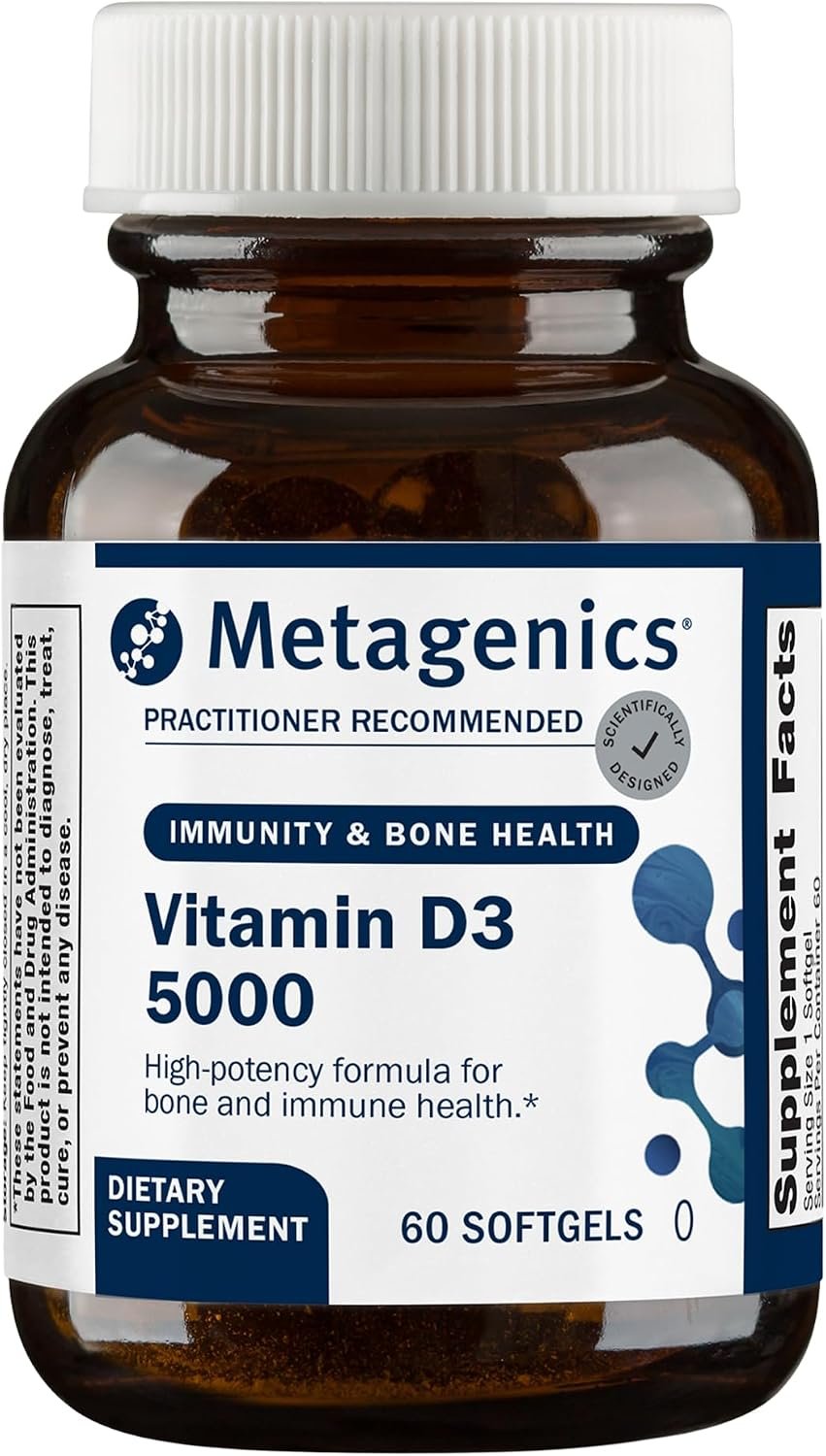 Metagenics Vitamin D3 5000 IU 125 mcg Softgels, Immune Support, 60 Count