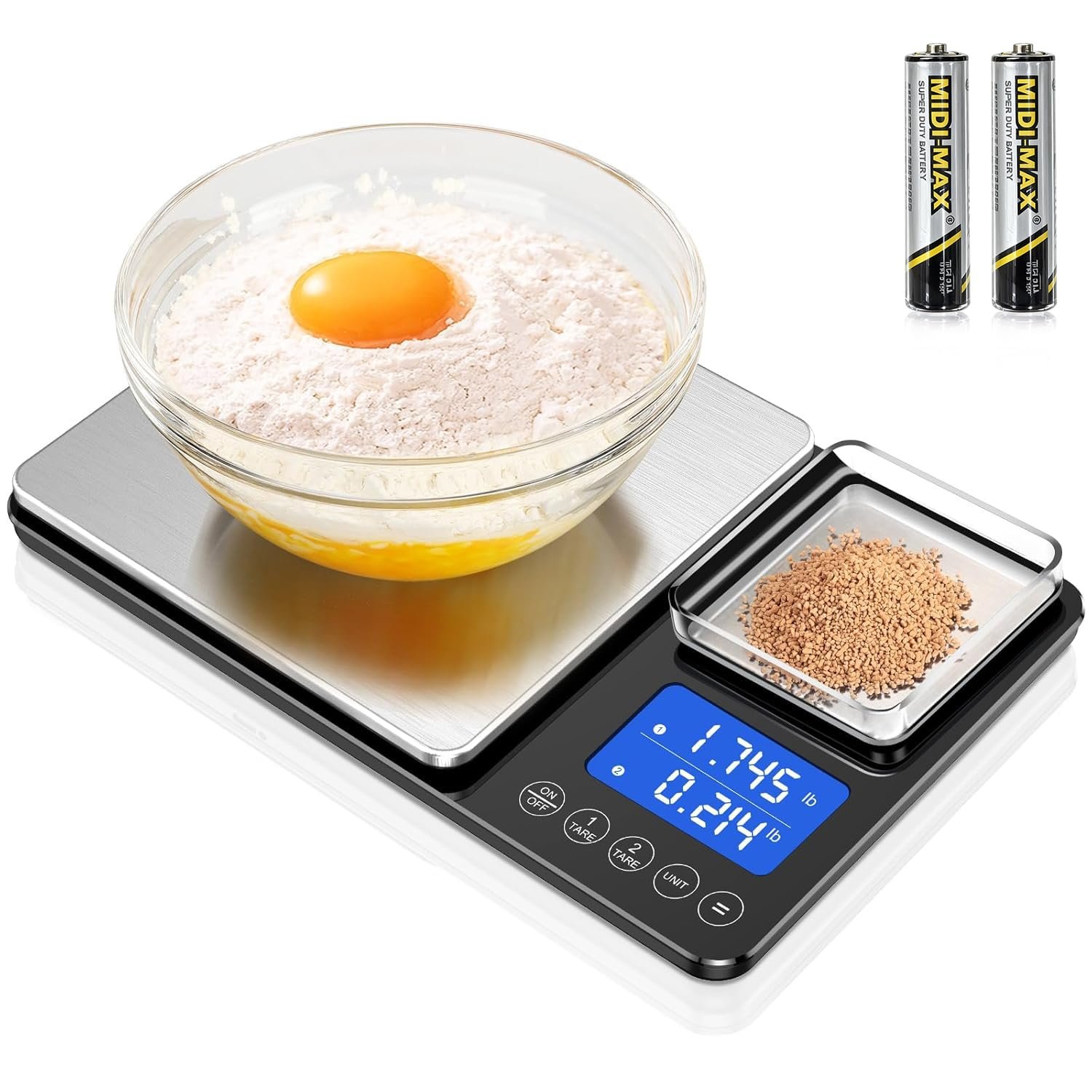 KUAIVO 0.001oz/33lbs Dual Platform Food Kitchen Scales Digital Weight Grams and Ounces, Two Precisions Kitchen Scale for Sourdough Bread, Baking and Cooking with 7 Units Tare, Accumulation Functions