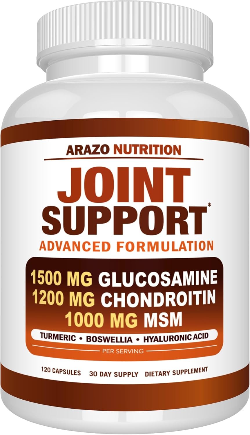 Arazo Nutrition Glucosamine Chondroitin Turmeric Msm Boswellia – Joint Support Supplement for Relief for Bones, Back, Knees, Hands (120 Capsules)