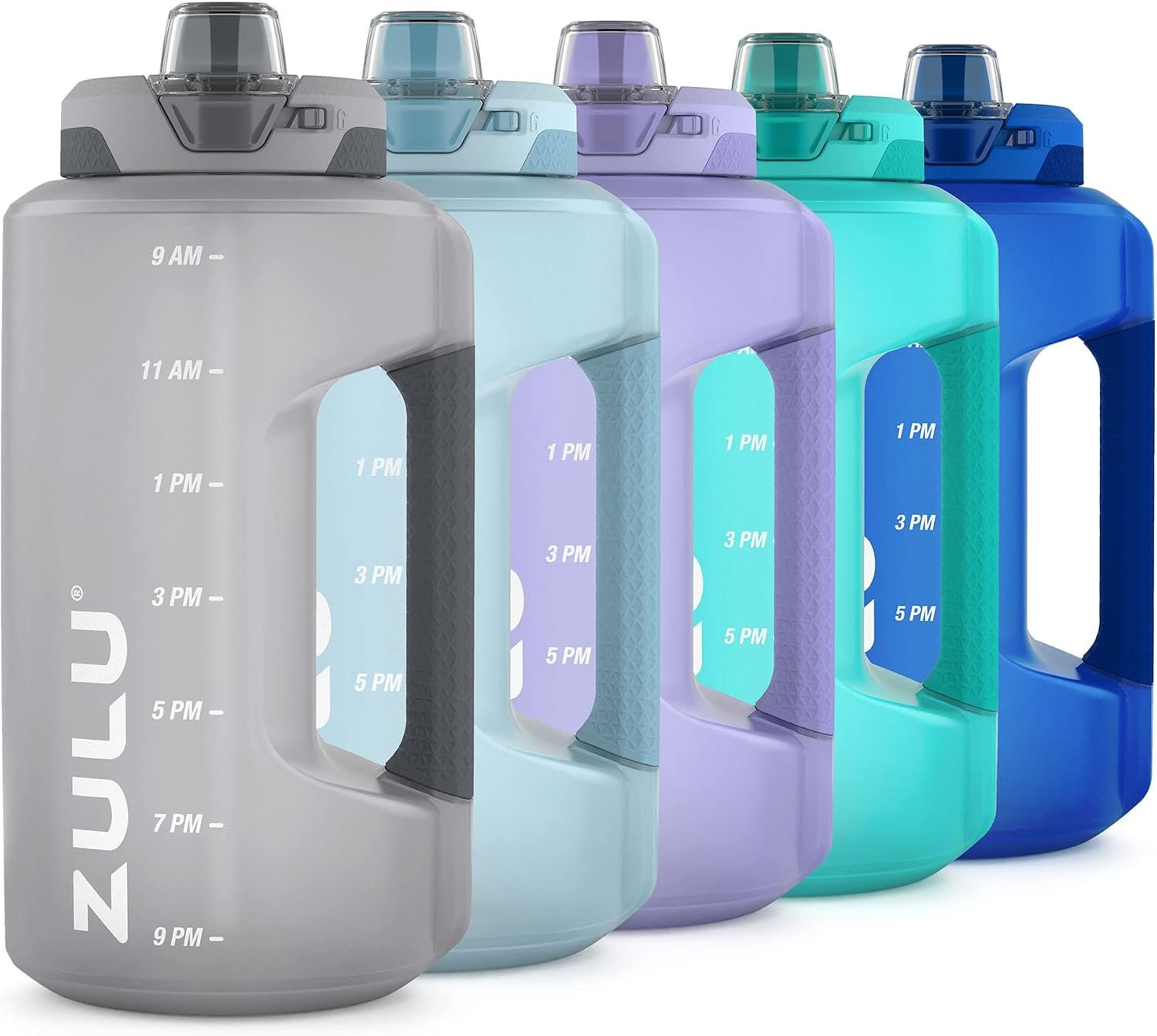 ZULU Goals 64oz BPA-Free Plastic Water Bottle with Time Markers, Grey