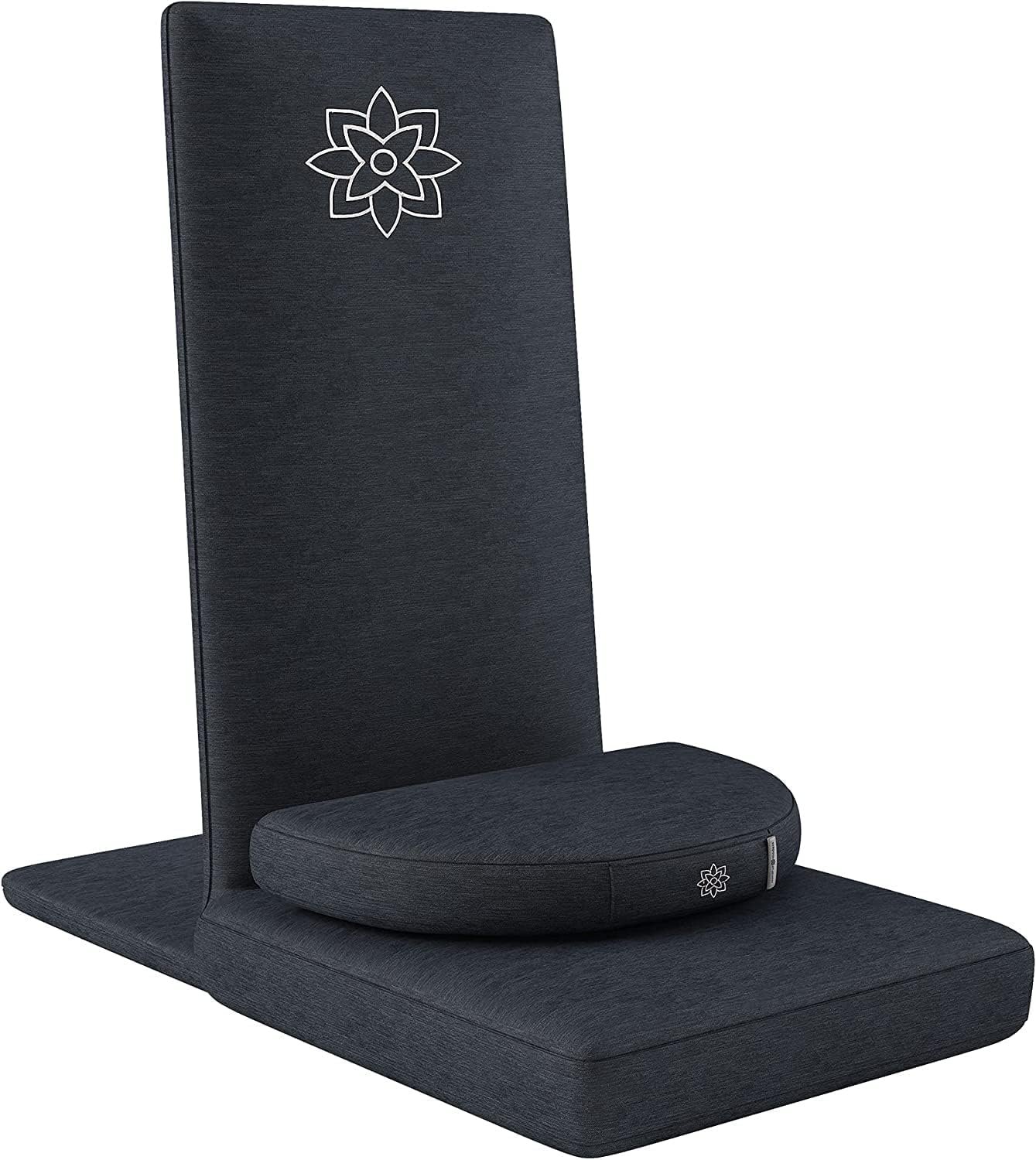 Mindful Modern Folding Pro Meditation Chair – Adjustable Meditation Seat with Back Support and Half Moon Buckwheat Meditation Cushion – Comfortable Mindfulness Living Room Floor Chair