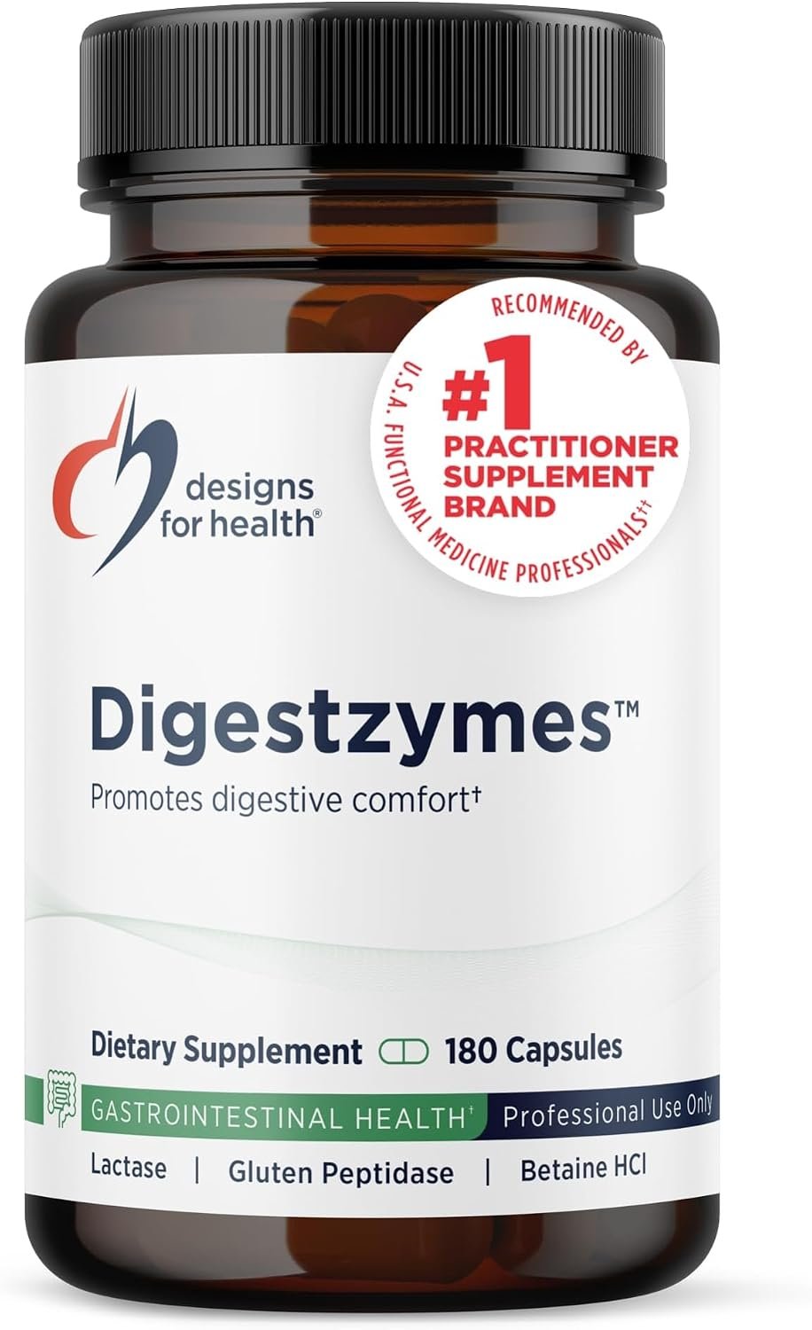 Designs for Health Digestzymes, Gas & Bloating Relief, 180 Capsules