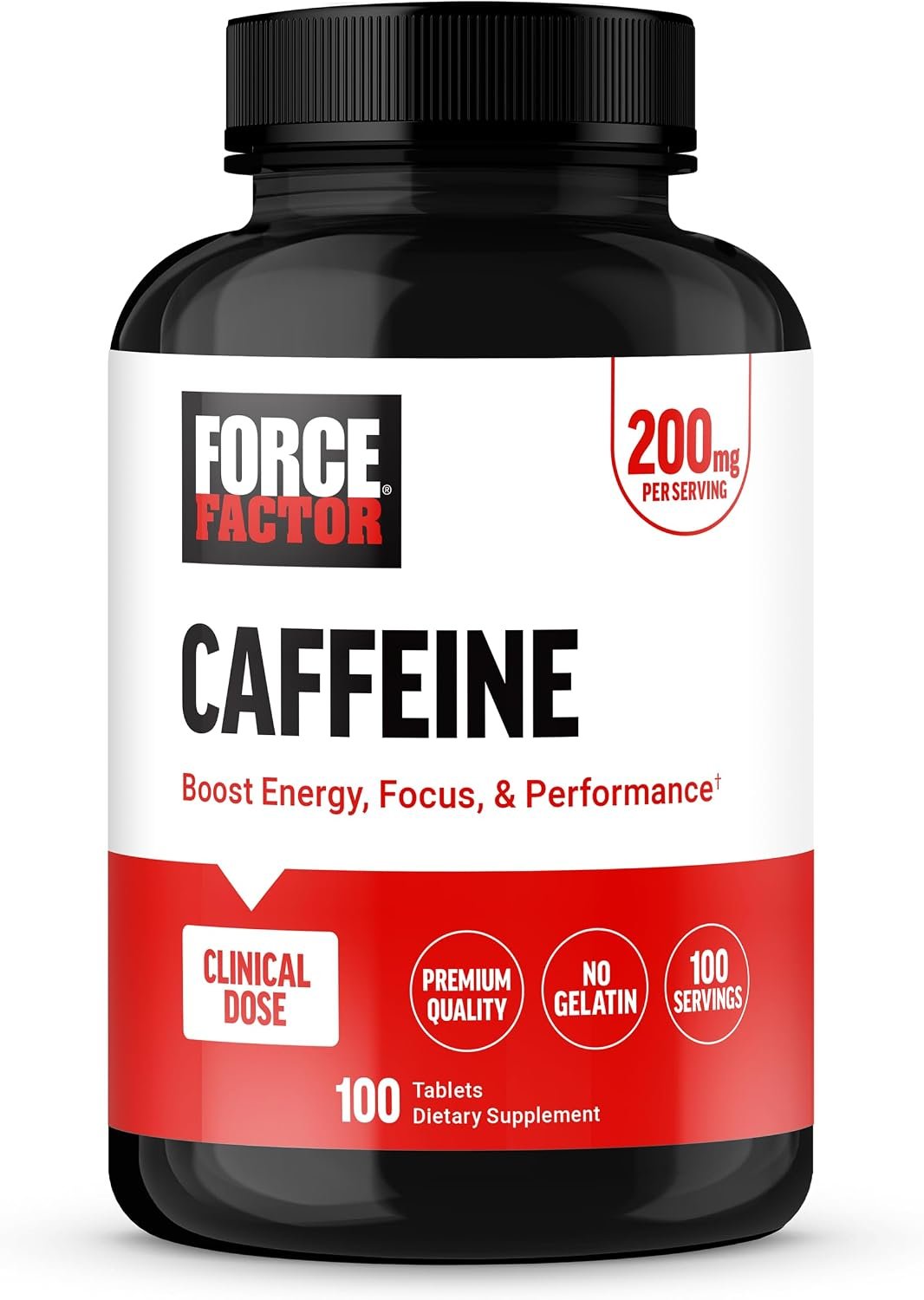 Force Factor Caffeine Pills 200mg, Boost Energy, Focus & Strength