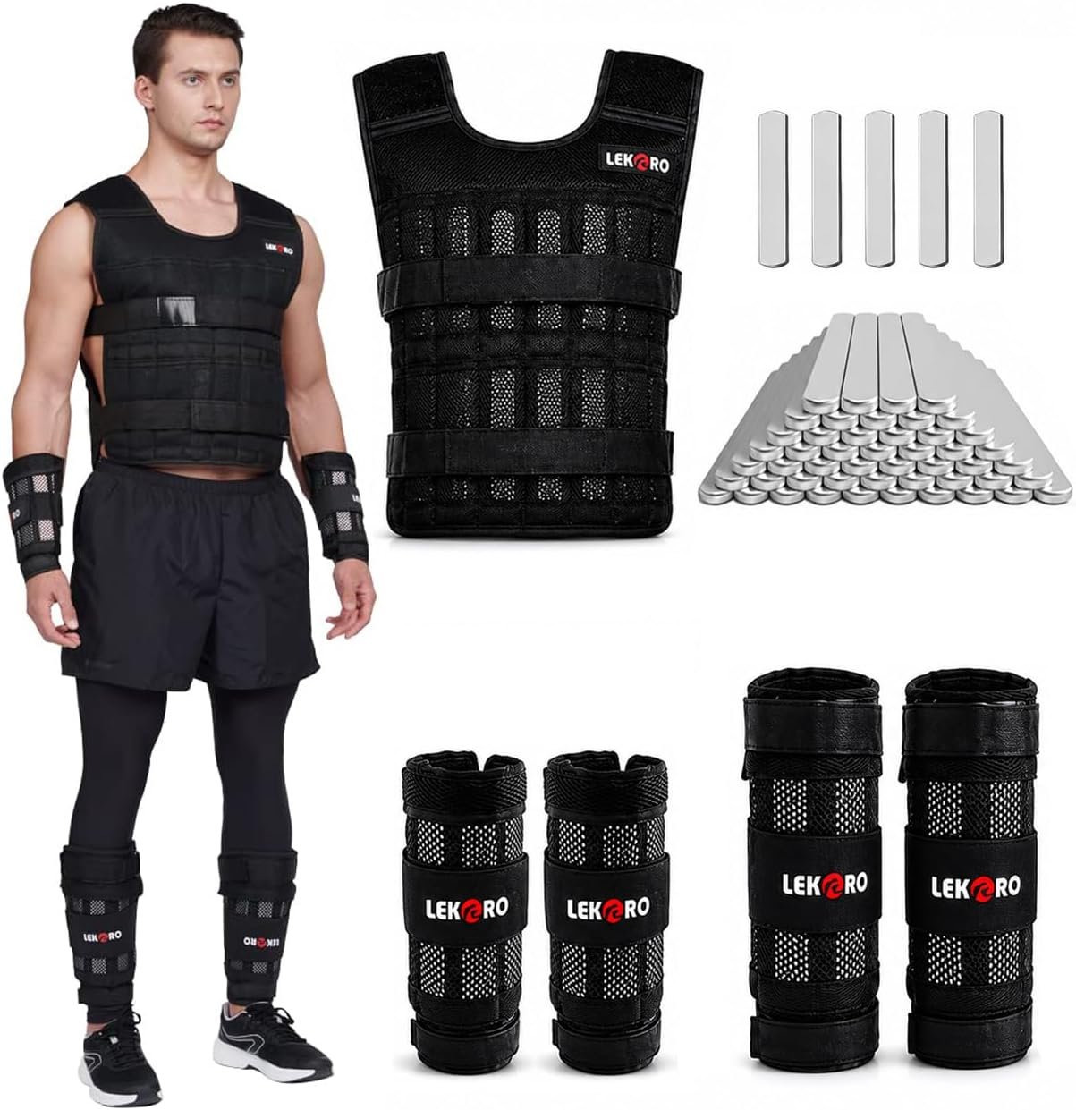 44LB Weighted Vest Set with Steel Plates for Strength, No-Bounce Fit