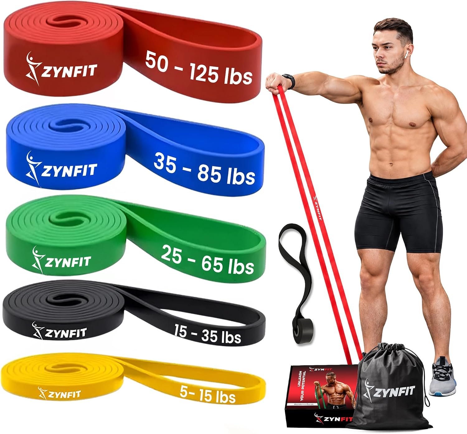 Pull Up Bands, Resistance Bands Set with Door Anchor, 5-Level Pull Up Assistance Bands for Working Out, Workout Bands for Home Gym