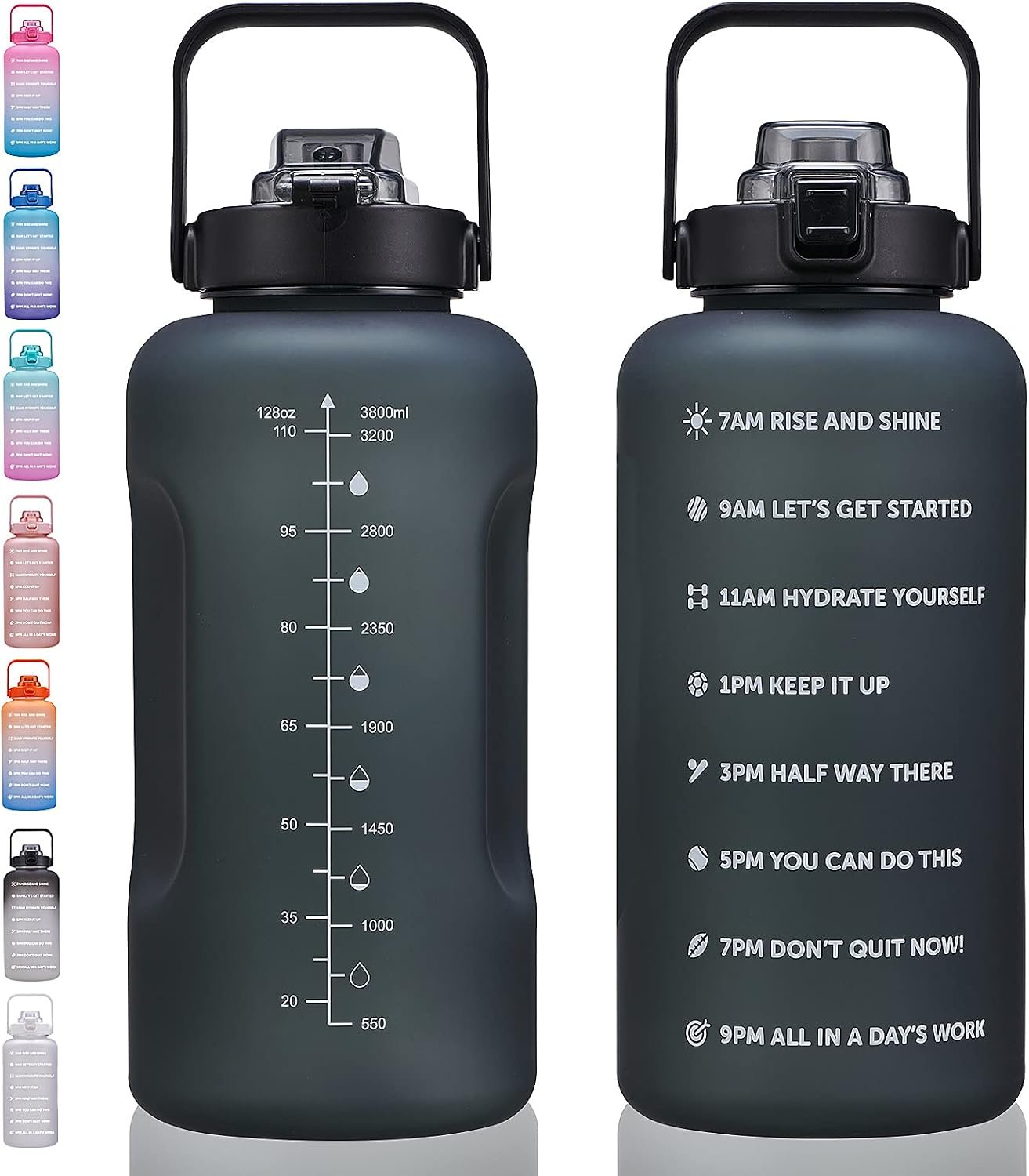 ST-YIBEN 64oz,100oz,128oz Large Motivational Water Bottle with Time Marker, Leakproof & BPA Free Half Gallon Big Water Bottle with Straw Handle Tritan Frosted Water Jug for Gym,Fitness,Outdoor Sports