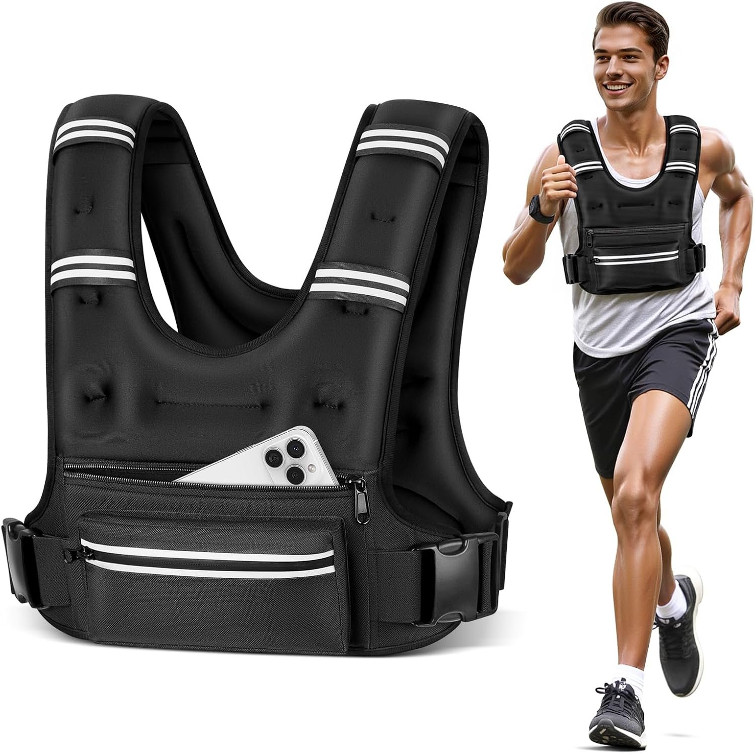 Weighted Vests for Women Men, 8 12 16 20 lb Weighted Vest with Storage Pockets, Rucking Vest with Reflective Stripe, Adjustable Straps Weight Vest for Running, Walking, Workout, Training