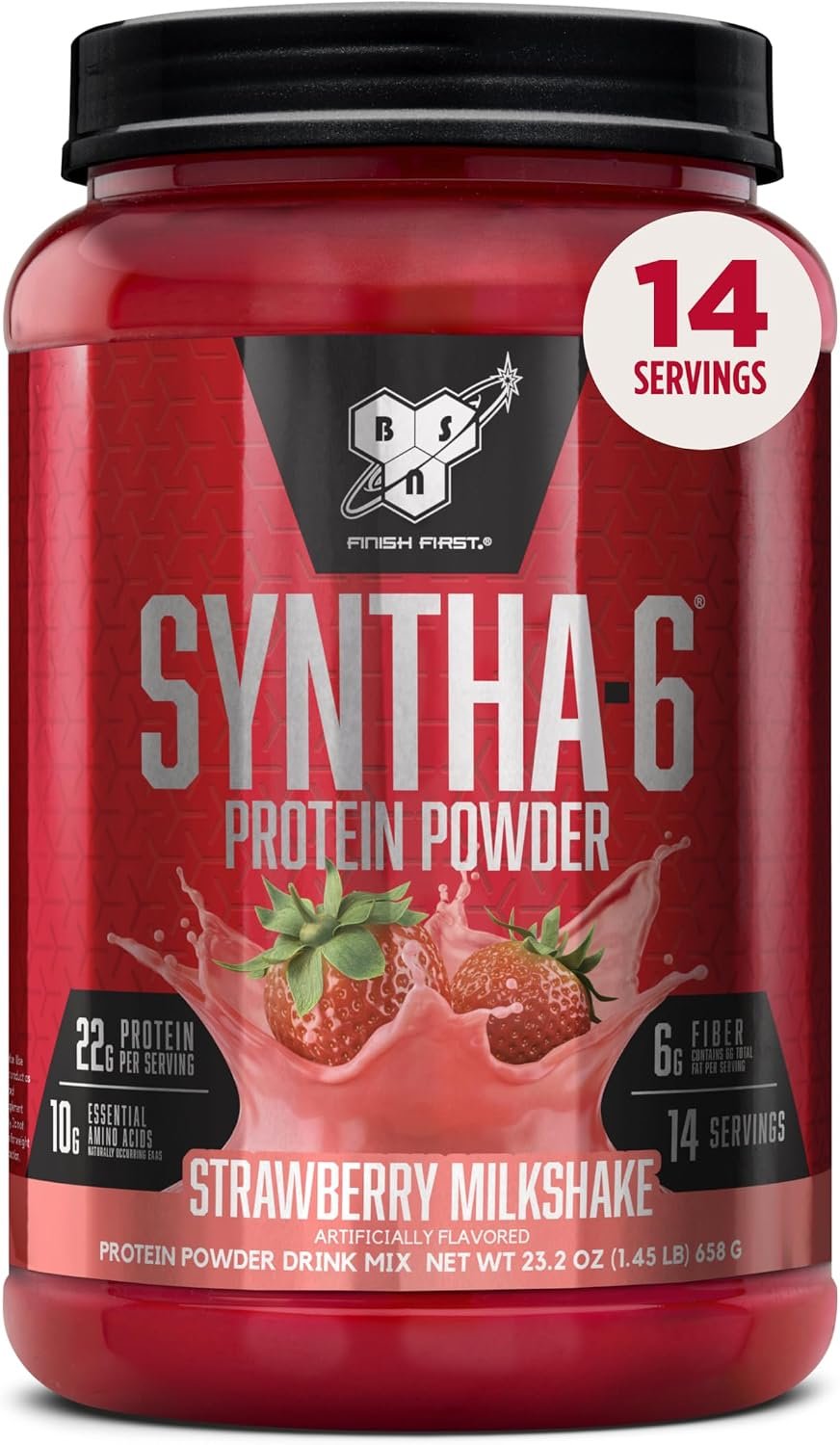BSN SYNTHA-6 Premium Protein Powder, Strawberry Milkshake, 14 Servings