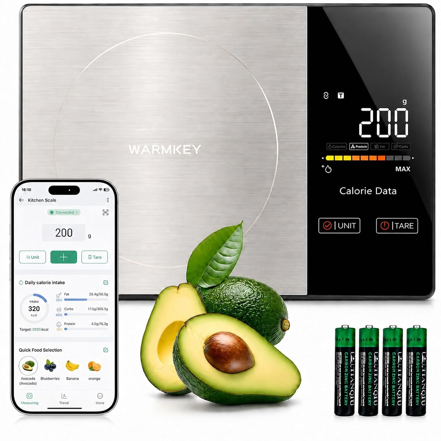 Smart Nutrition Food Scale with App – 1g Precision Digital Kitchen Scale, Tracks Calories & 24 Nutrients, Macros, Fat & Protein for Keto, Fitness & Meal Prep, 11lb/5kg with Tare Function