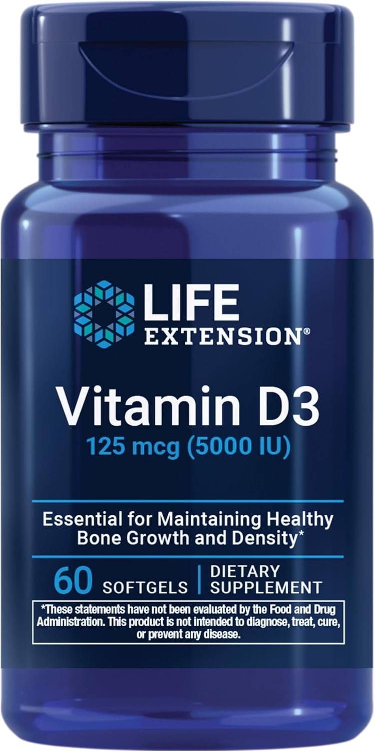 Life Extension Vitamin D3 125 mcg (5000 IU), Bone Health, 60 Softgels