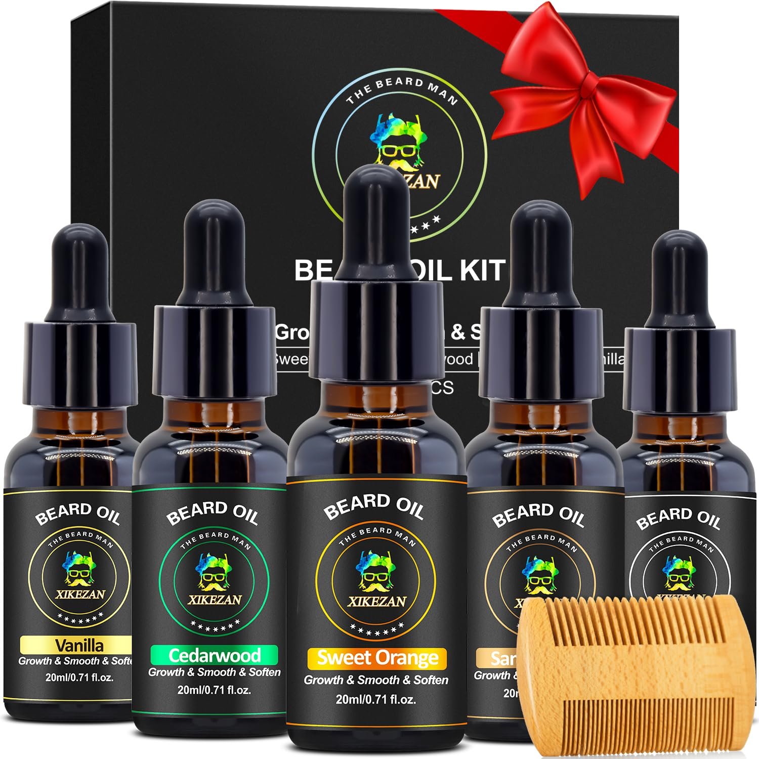 XIKEZAN 5 Pack Beard Oil Set for Beard Softens,Strengthens & Moisturizes