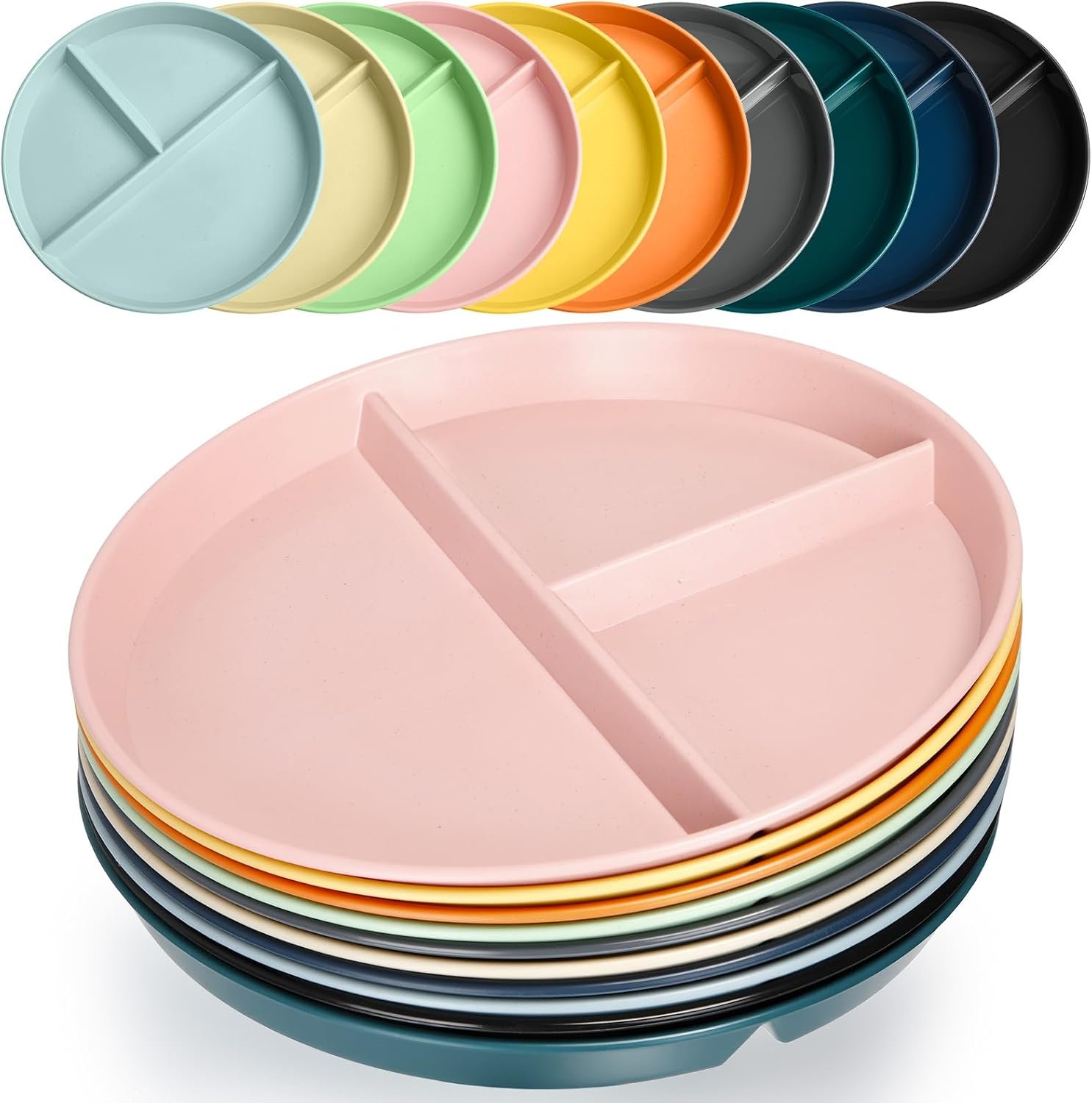 20 Pcs Divided Plates 3 Compartment 9 Inch Portion Control Plates