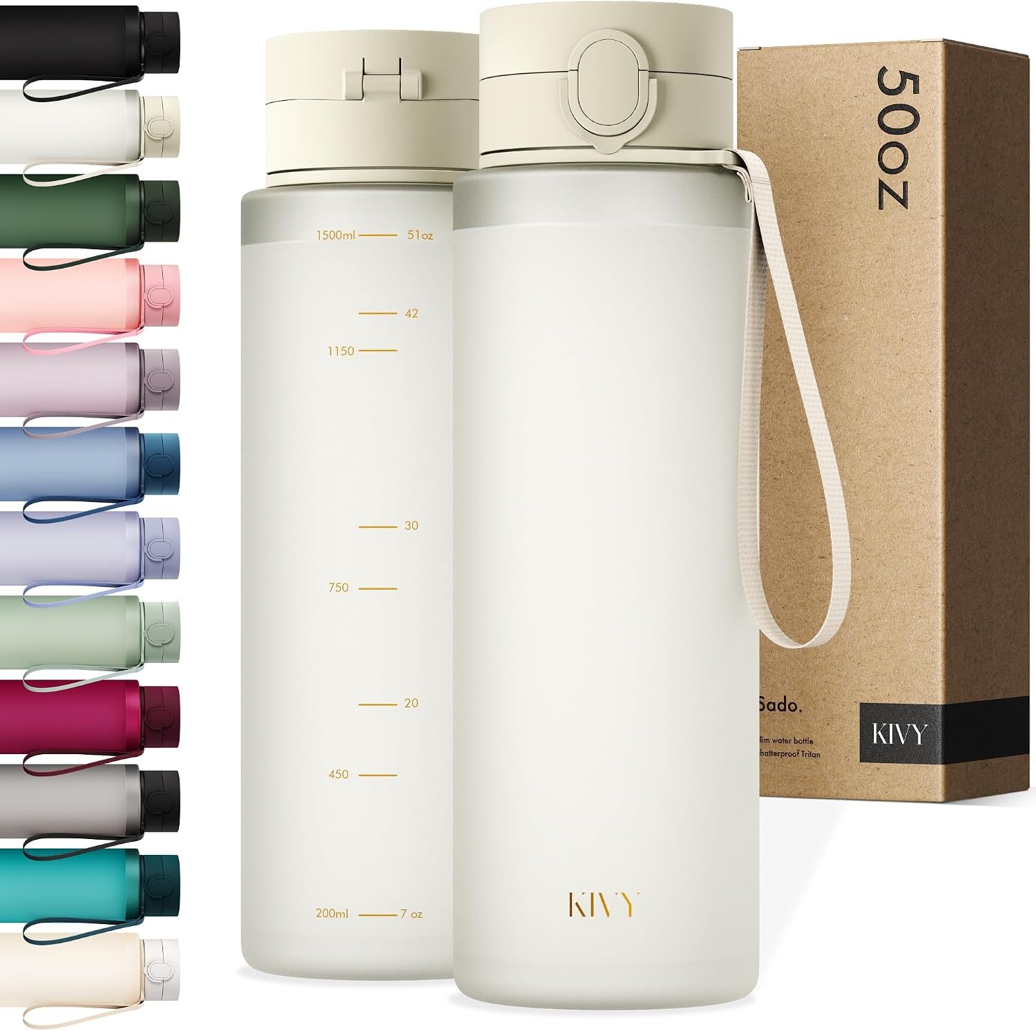 KIVY Tritan Water Bottle 50oz with Flip Lid – Leakproof & Dishwasher Safe