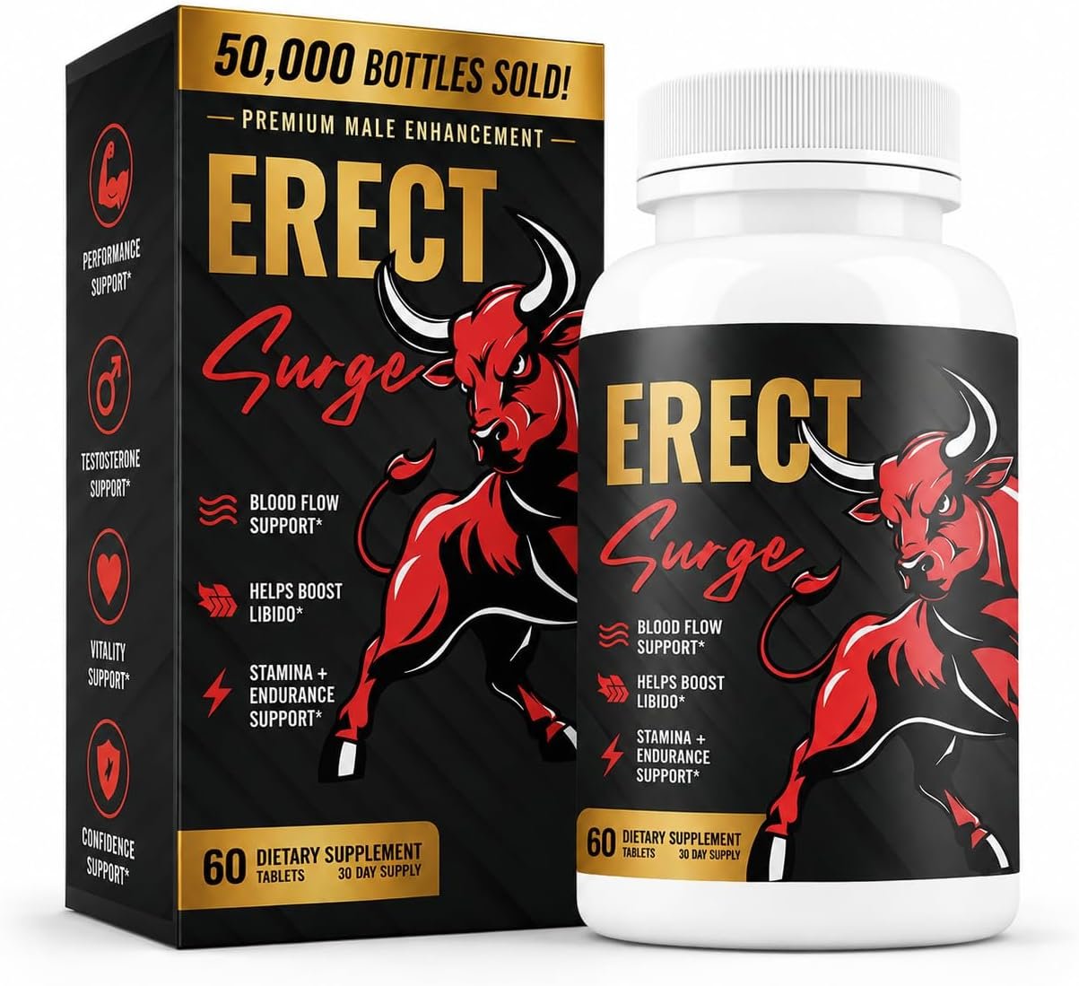 Erect SURGE™ – Supports Male Blood Flow for Performance, lntimacy, Hardness | Helps Boost Desire, Stamina & Size | 20 Ingredients for Men to Restore Confidence | 3rd Party Tested – 60 Pills