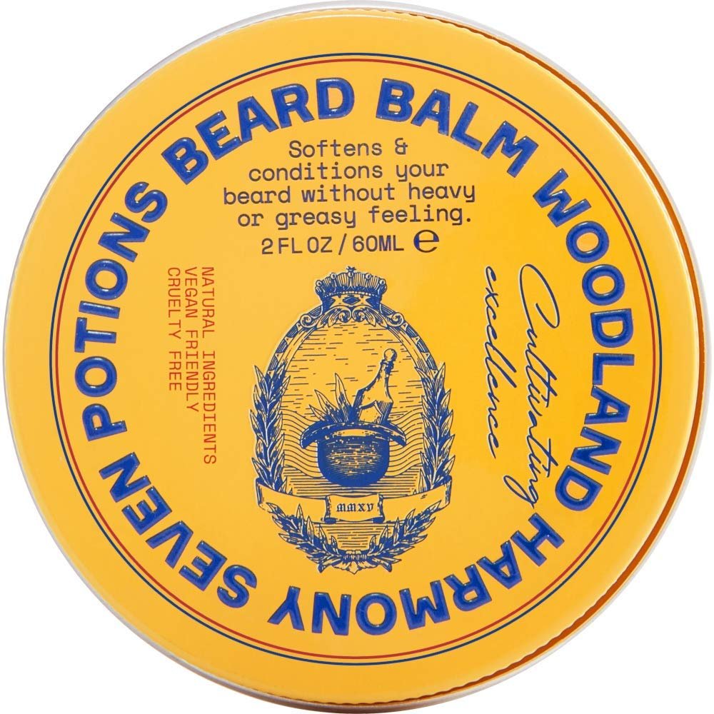Seven Potions Beard Balm 2 oz. 100% Natural Softener with Jojoba Oil – Nourishes, Softens, Stops Itch, and Leaves Healthy Shiny Beard (Woodland Harmony)