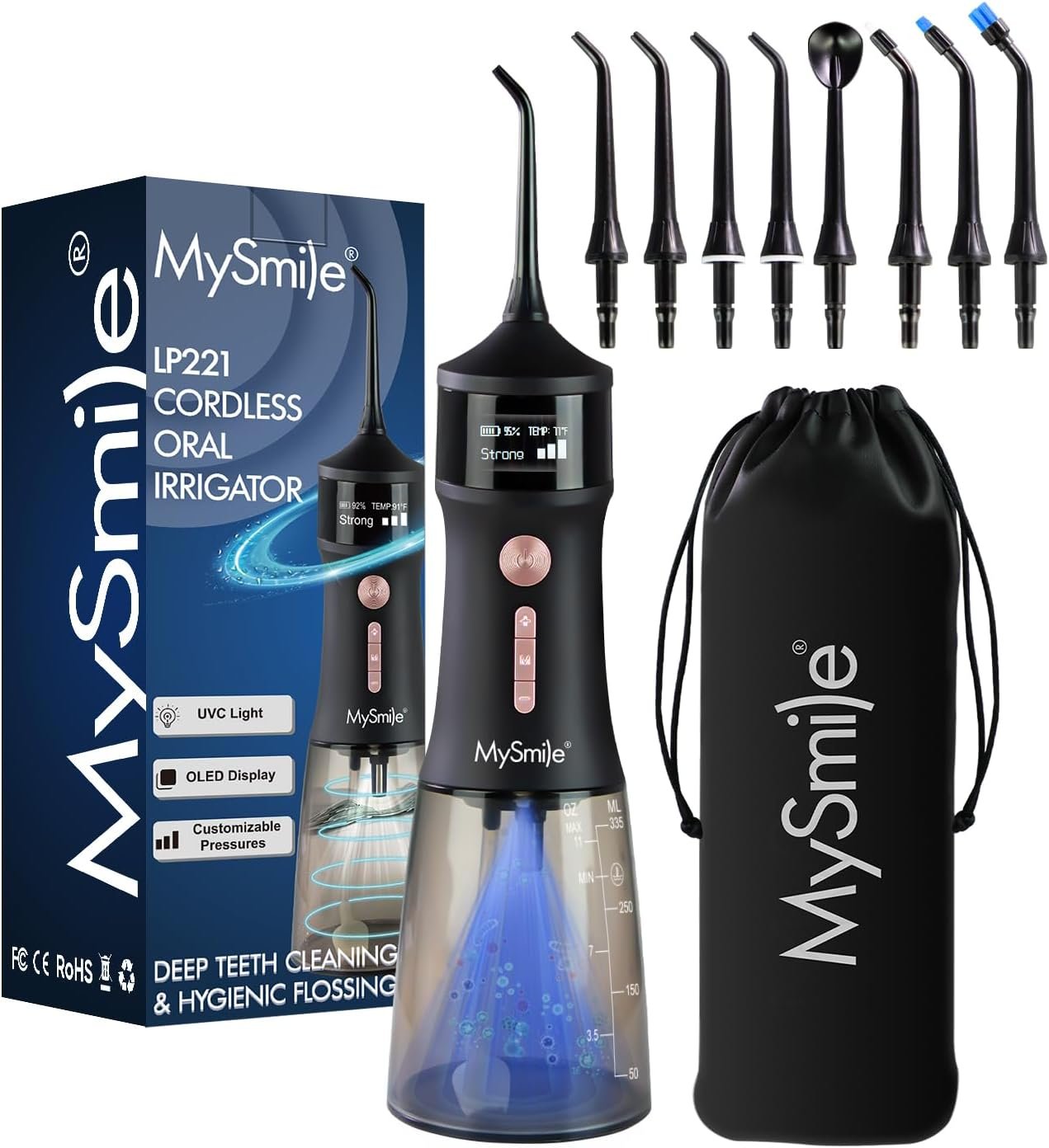 MySmile LP221 Cordless Water Flossers for Teeth w/UVC Light & OLED Display
