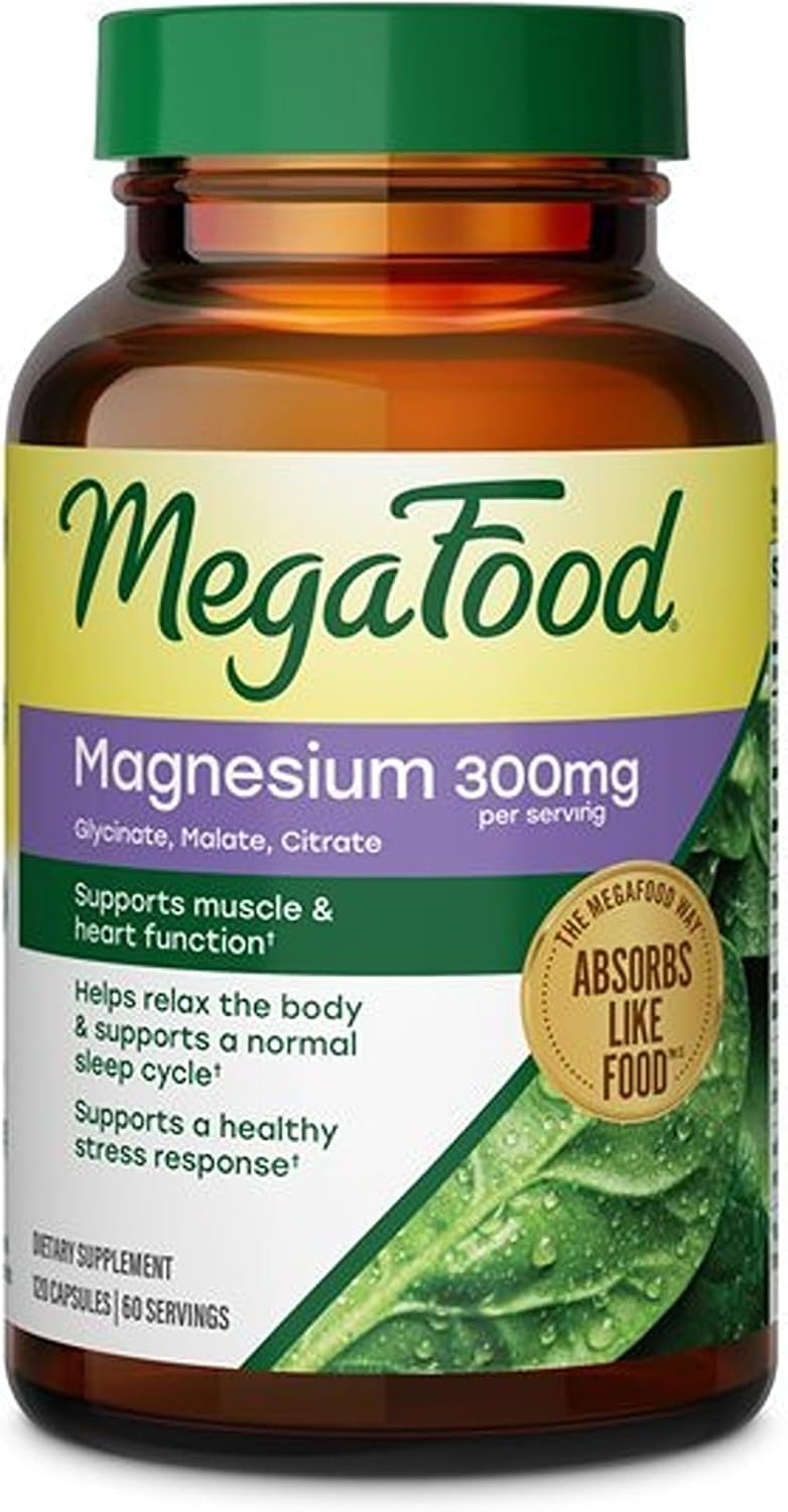 MegaFood Magnesium Glycinate, Malate, Citrate 300mg, 120 Capsules