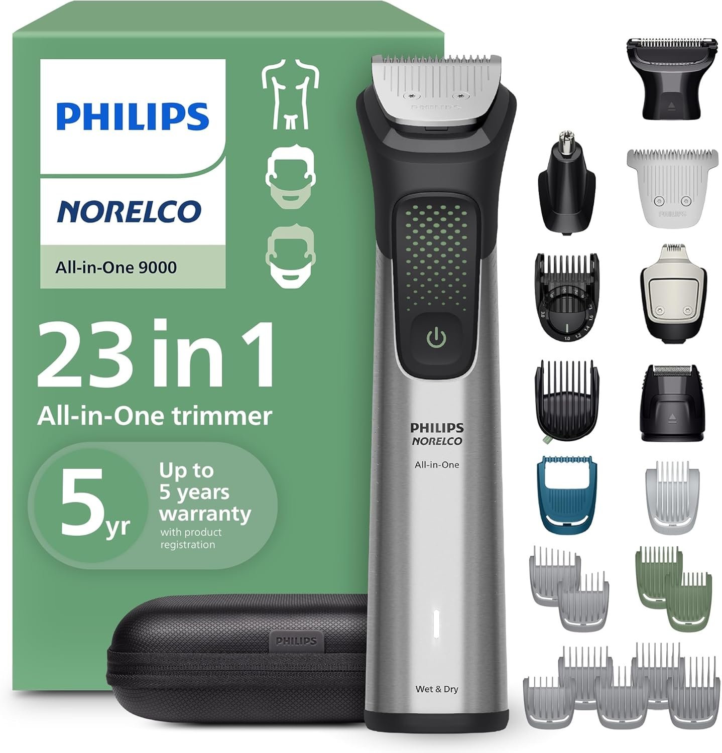 Philips Norelco All-in-One 9000 23-in-1 Trimmer, Face, Hair & Body, Steel