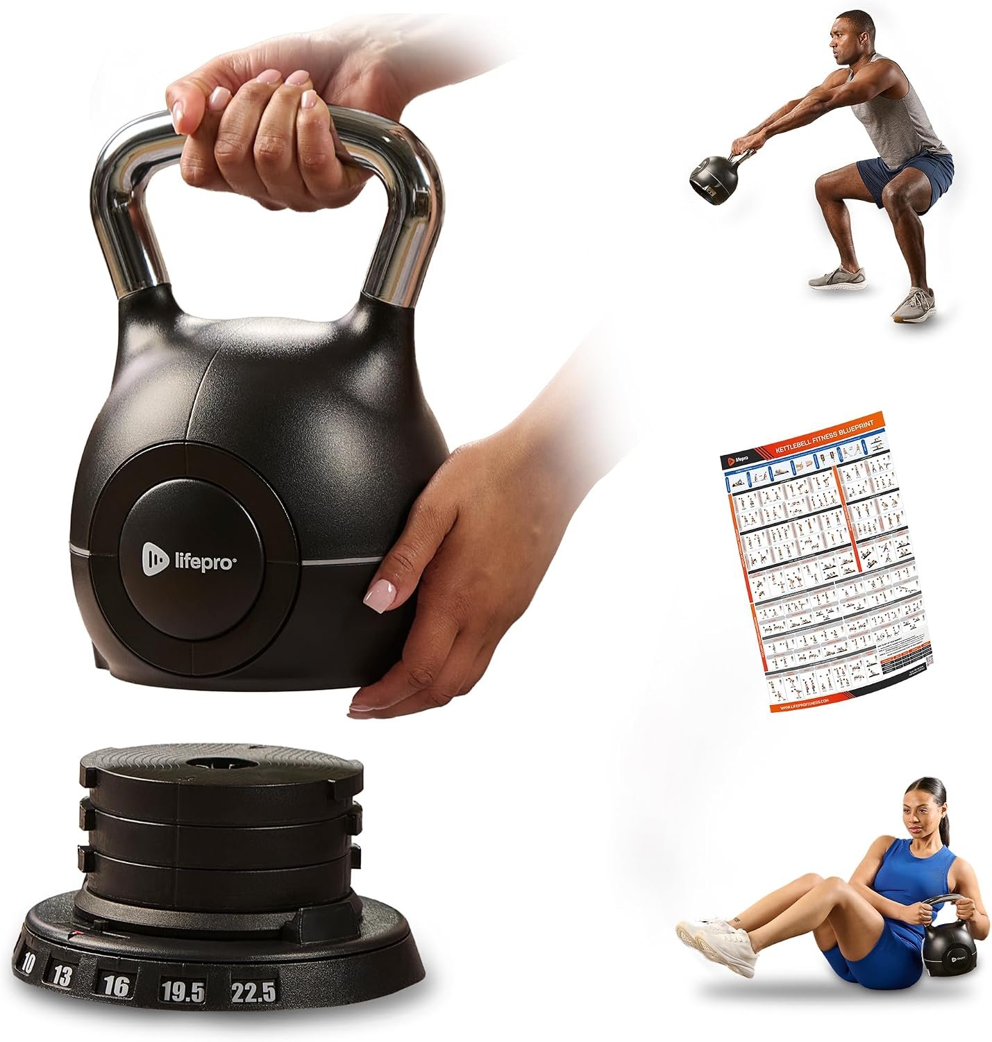 Lifepro Powerflow Plus Adjustable Kettlebell 7 in 1 up to 44 lbs