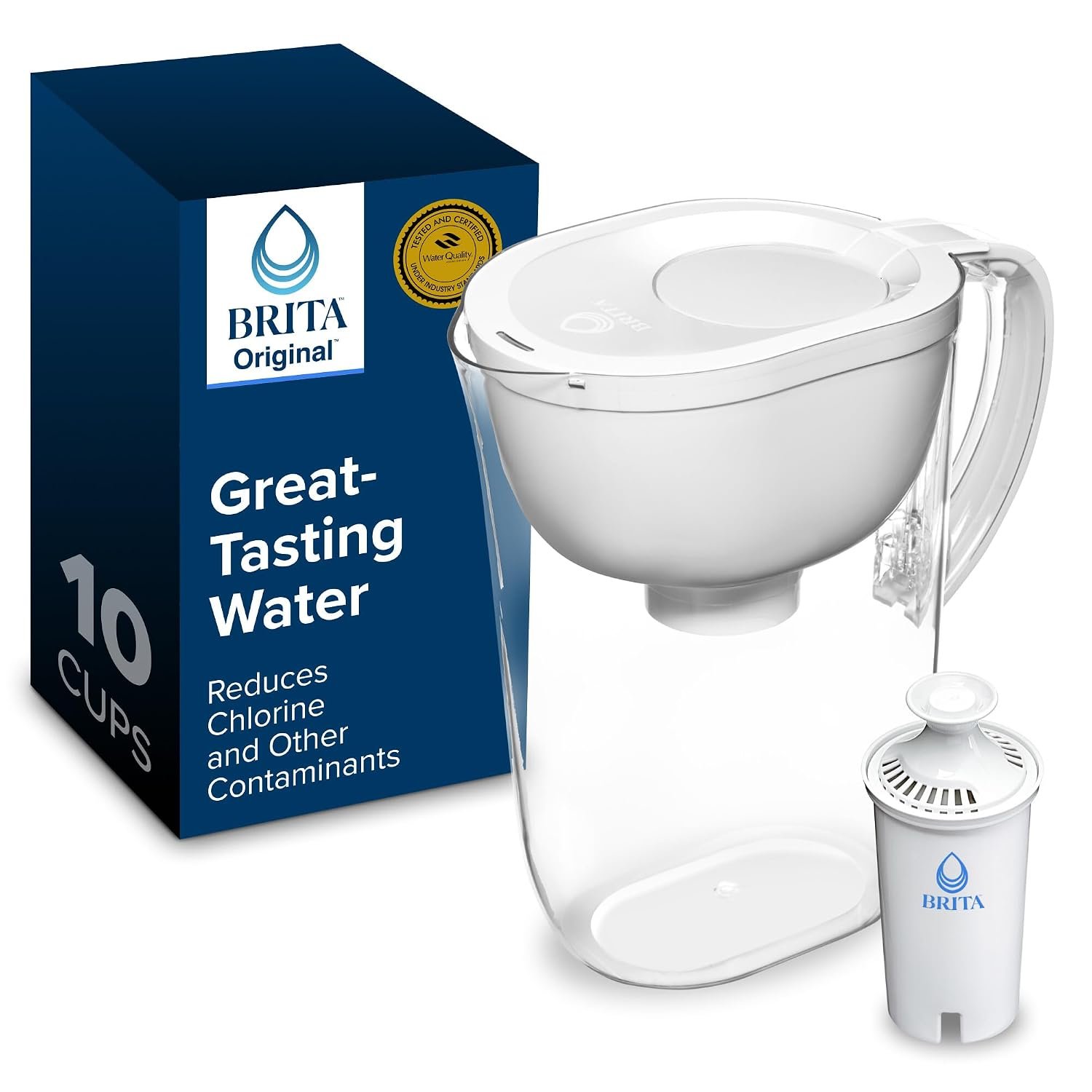 Brita Large Water Filter Pitcher for Tap and Drinking Water with SmartLight Change Indicator, Includes 1 Standard Filter, BPA-Free, Lasts 2 Months, 10-Cup Capacity, Bright White