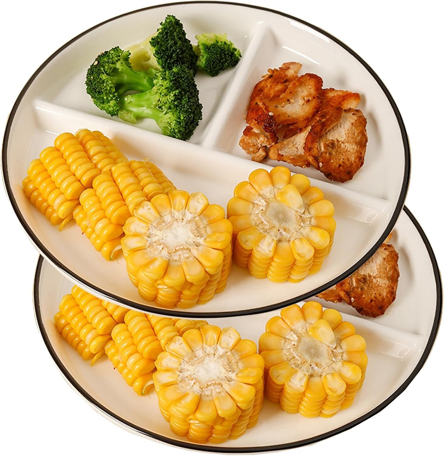 Divided Plates for Adults (2 Packs),Ceramic Portion Control Plate Sectioned with Dividers,Round 9 Inch 3 Compartment Food Separator Dinner Plates BPA Free Reusable Dishwasher Microwave Safe