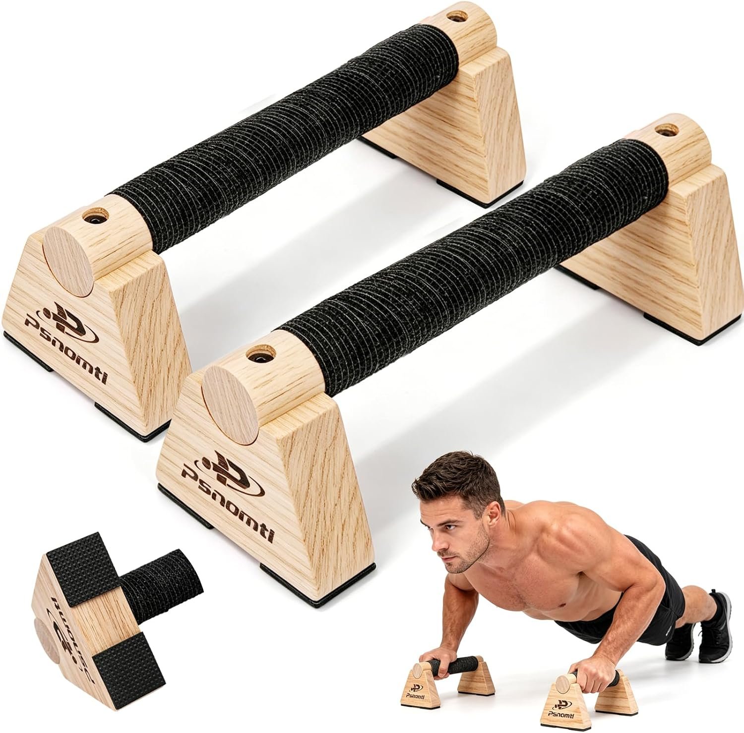 Push Up Bars 2PCS Wooden Parallettes Bars Calisthenics Bars Non-Slip Base