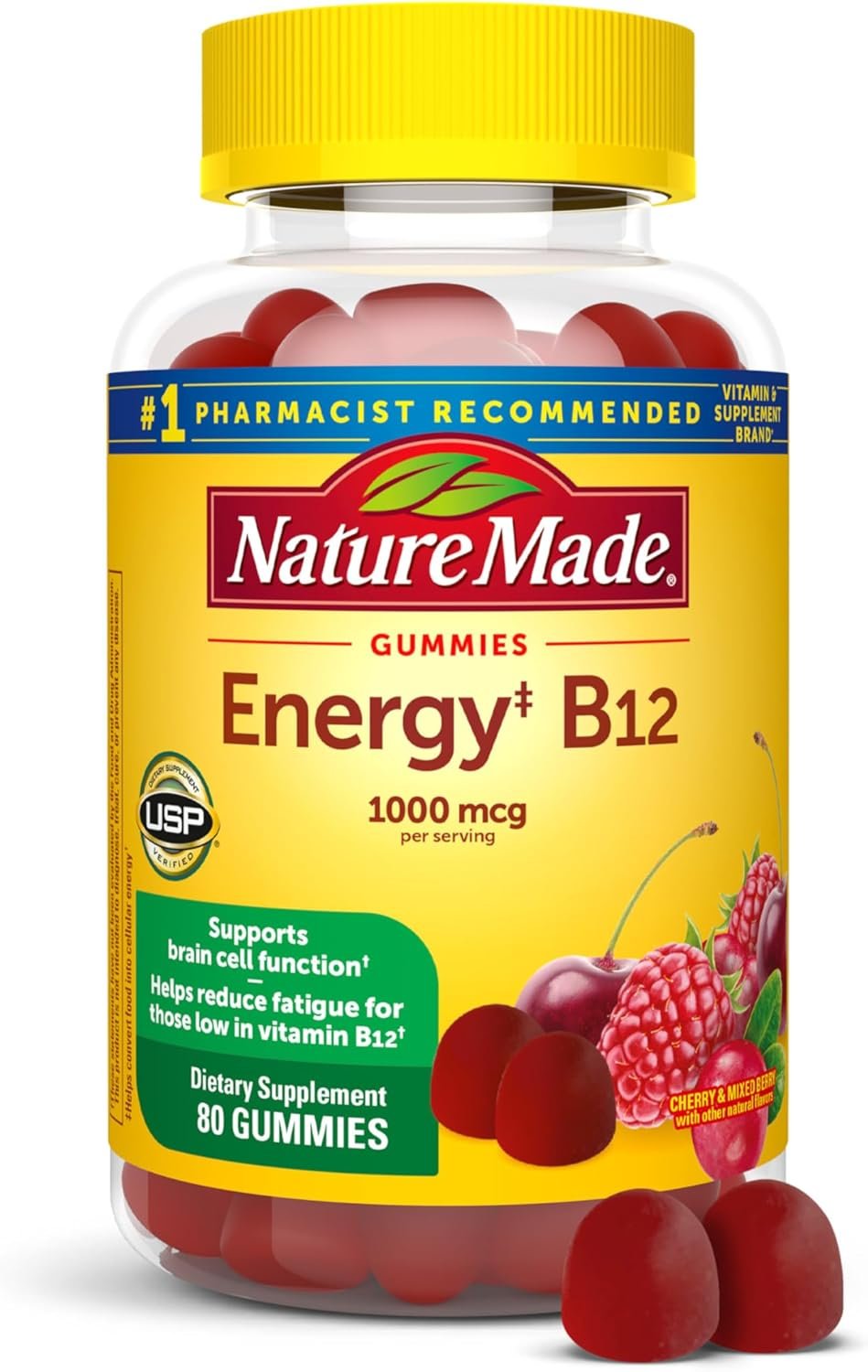 Nature Made Vitamin B12 Gummies 1000 mcg per serving, Dietary Supplement for Energy Metabolism Support, B12 Vitamins, 80 Gummy Vitamins, 40 Day Supply