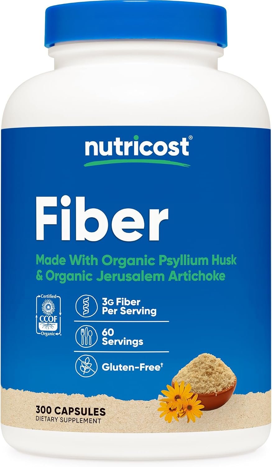 Nutricost Fiber Capsules with Prebiotic Fiber Supplement 300 Capsules