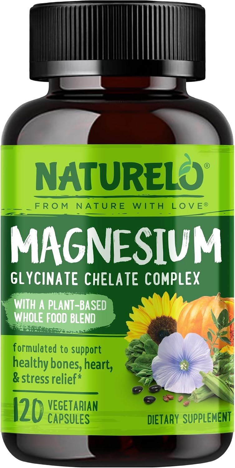 NATURELO Magnesium Glycinate Chelate Complex – 200 mg Magnesium, 120 Count