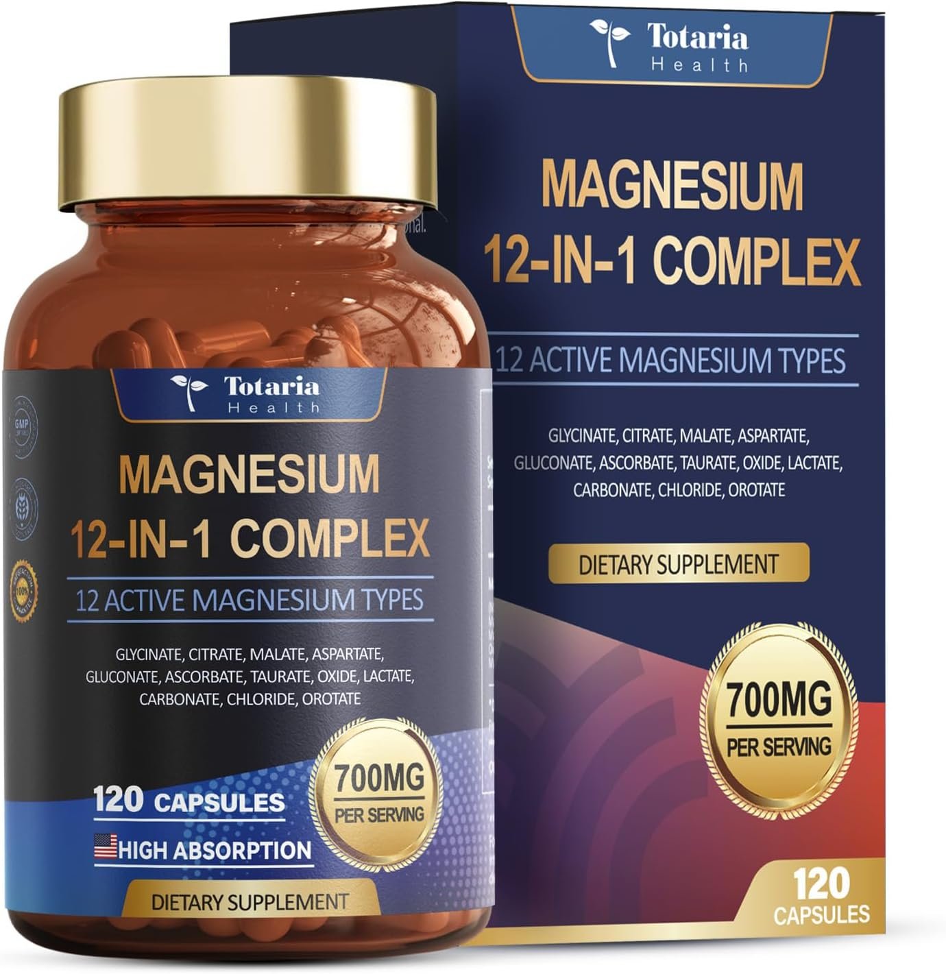Totaria Magnesium Complex 700mg,12 in 1, 120 Capsules