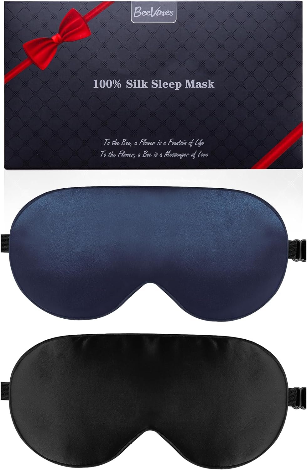 BeeVines 100% Mulberry Silk Sleep Mask, Blackout Eye Masks(Black & Blue)