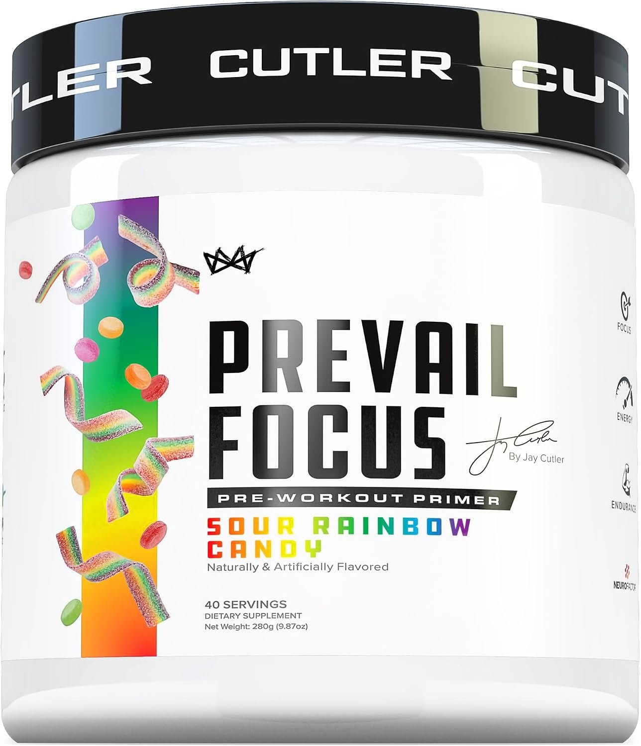 Prevail Pre Workout Powder with Nootropics: Pre-Workout Drink for Men and Women, Cutting Edge Energy and Focus Supplement with L Citrulline, Alpha GPC, L Tyrosine | Sour Rainbow Candy, 40 Scoops