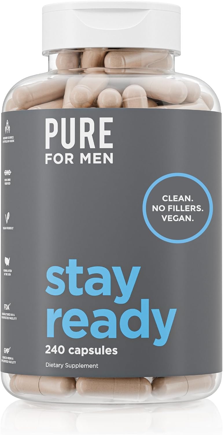 Pure for Men Stay Ready Fiber Supplement Psyllium Husk (240 Vegan Capsules)
