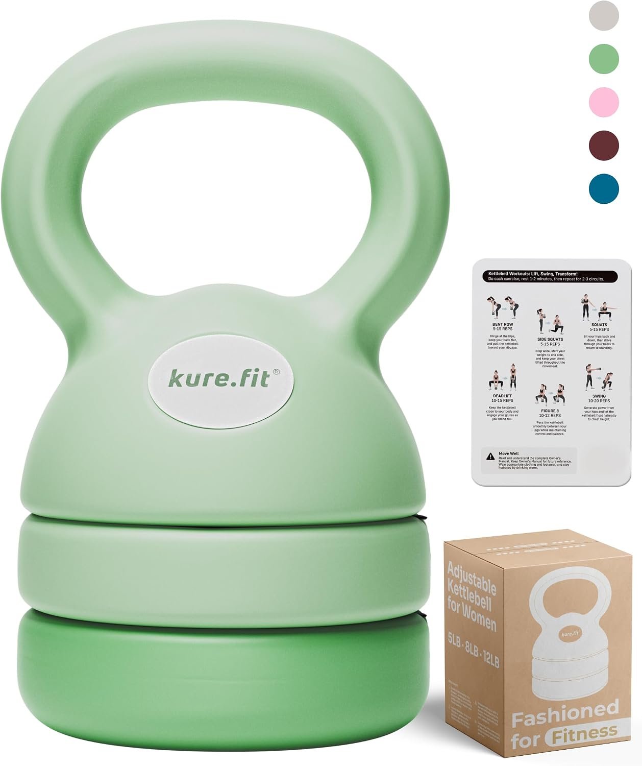 Adjustable Kettlebell for Women | 5LB, 8LB, 12LB | Home Strength Training