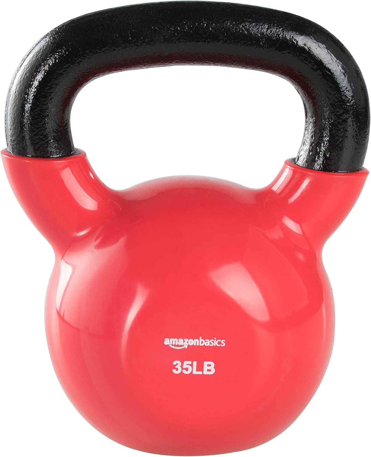 Amazon Basics Vinyl Kettlebell for Strength Training and Workout, 35 Pounds, Textured Handle, Red