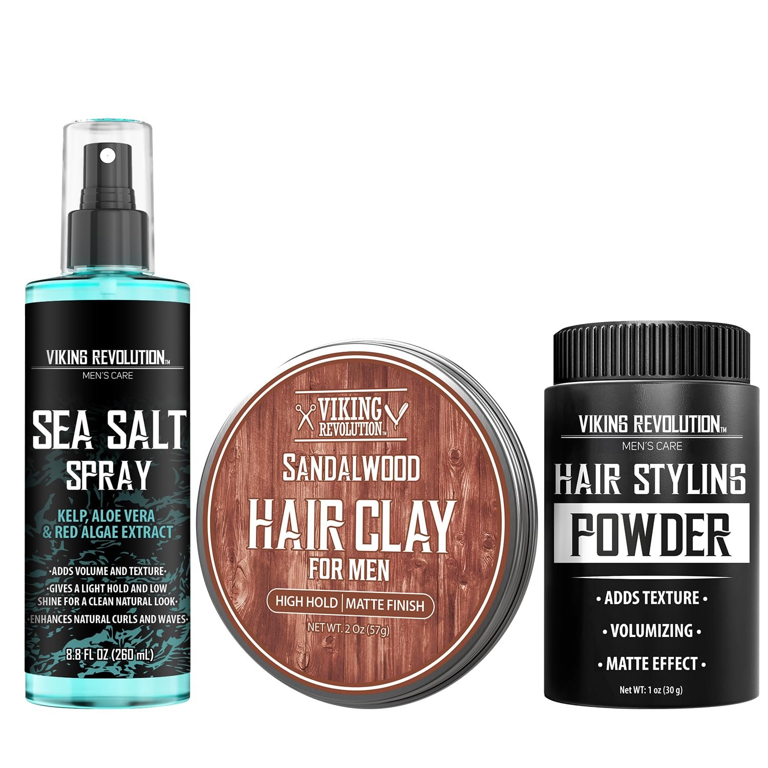 Viking Revolution Hair Styling Kit – Sea Salt, Clay & Powder – 3pc Set