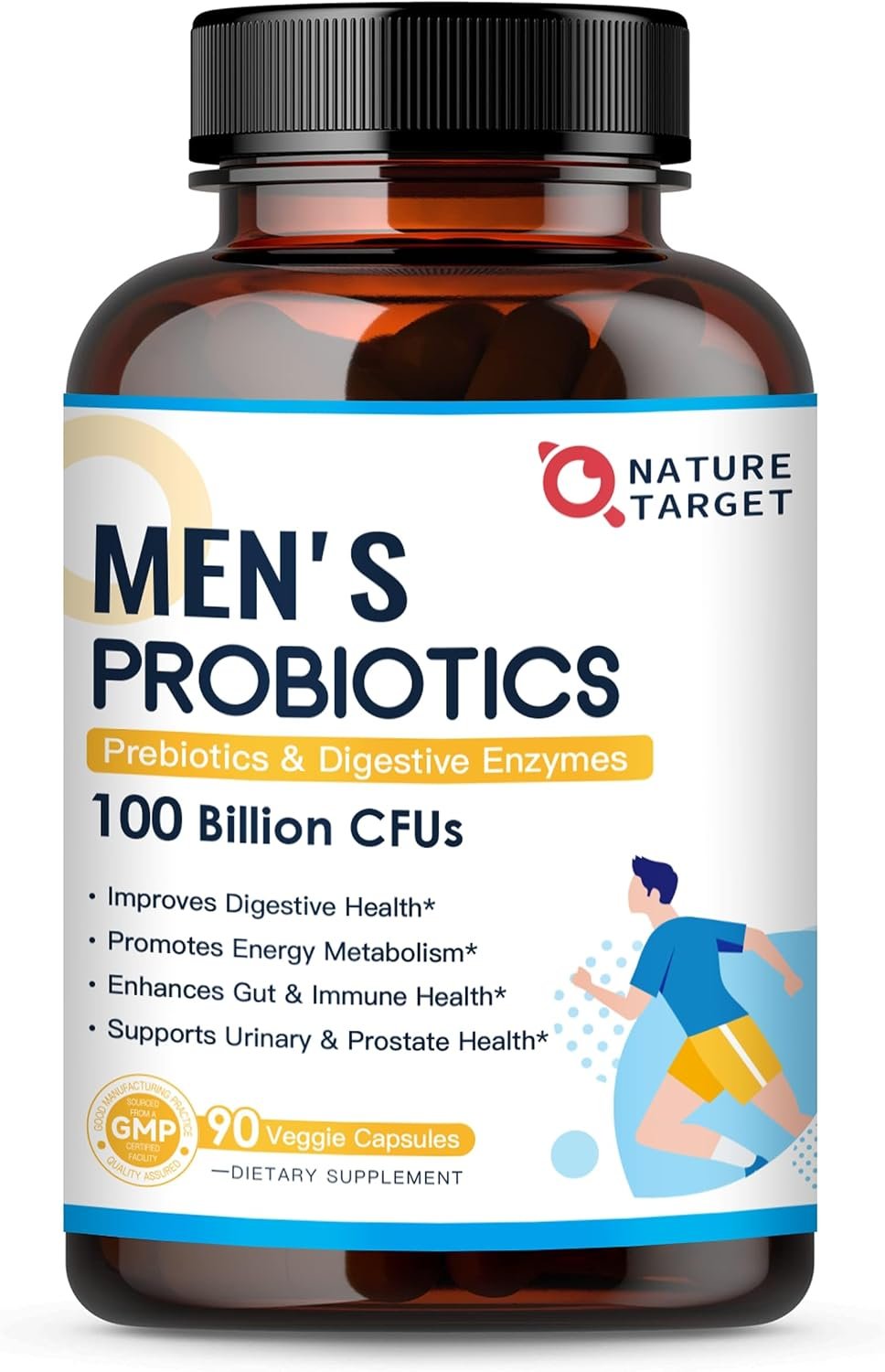 NATURE TARGET Probiotics for Men, Digestive Health, 90 Count (45 Servings)