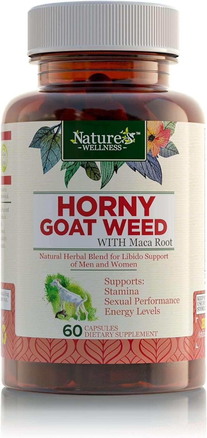 Horny Goat Weed Extract with Maca, Tribulus, L-Arginine, Ginseng – Enhance Energy & Performance for Men & Women – Boost Libido, Stamina & Sexual Health – 1000 mg Epimedium with Icariins Supplement