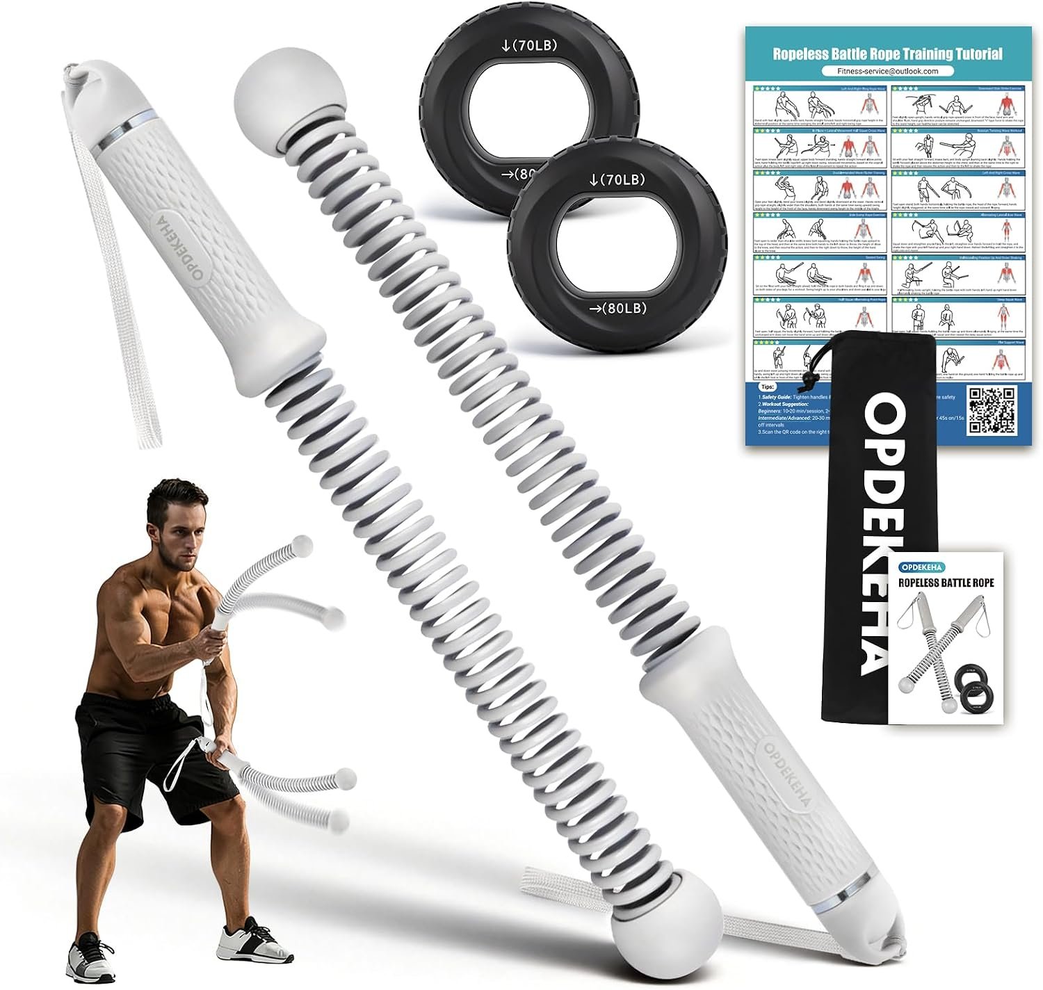 Weighted Ropeless Battle Rope for Home Gym, with Grip Strengthener & Poster