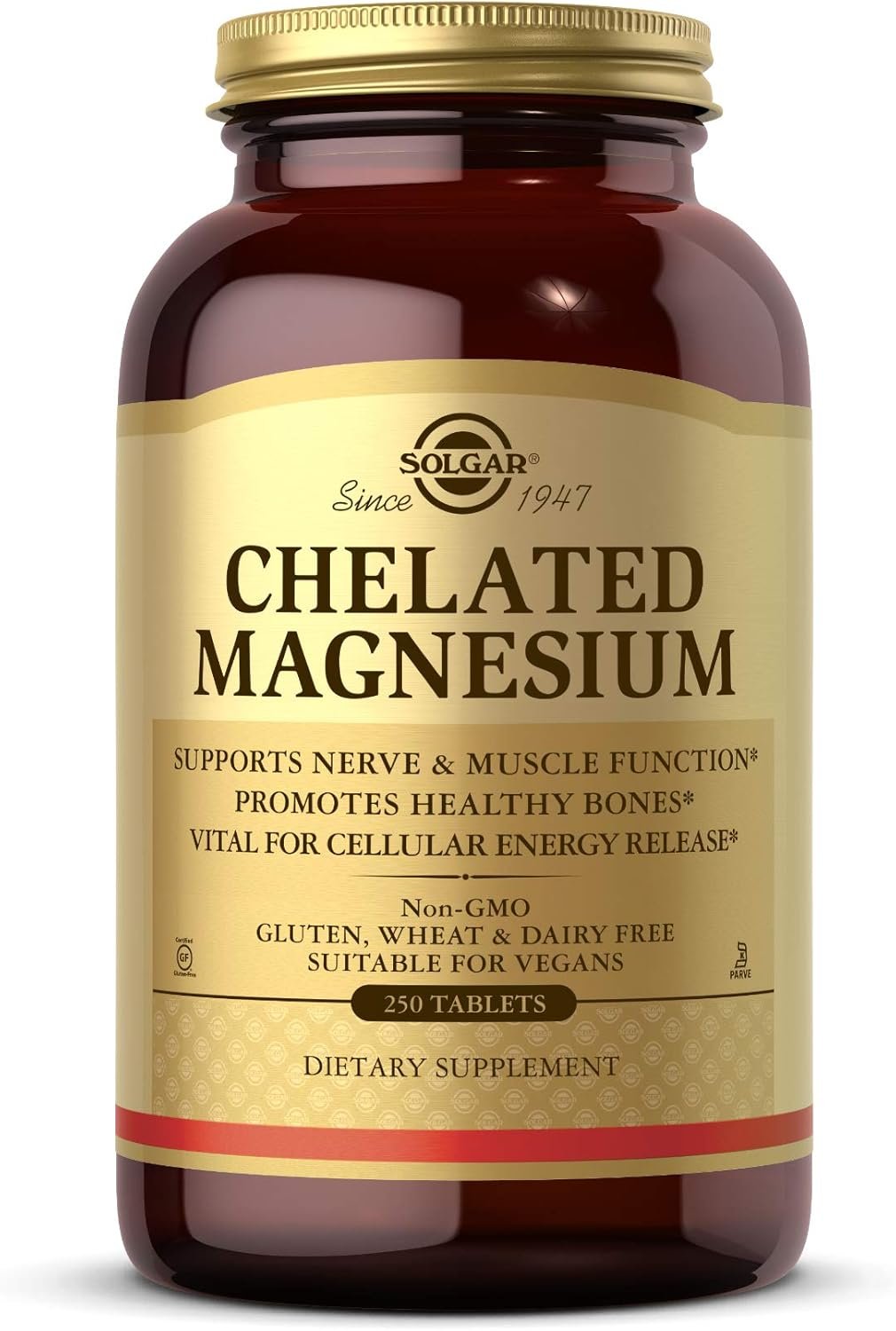 Solgar Chelated Magnesium, 250 Tablets – Supports Nerve & Muscle Function – Promotes Healthy Bones – Vital for Cellular Energy Release – Non-GMO, Vegan, Gluten Free, Dairy Free – 62 Servings