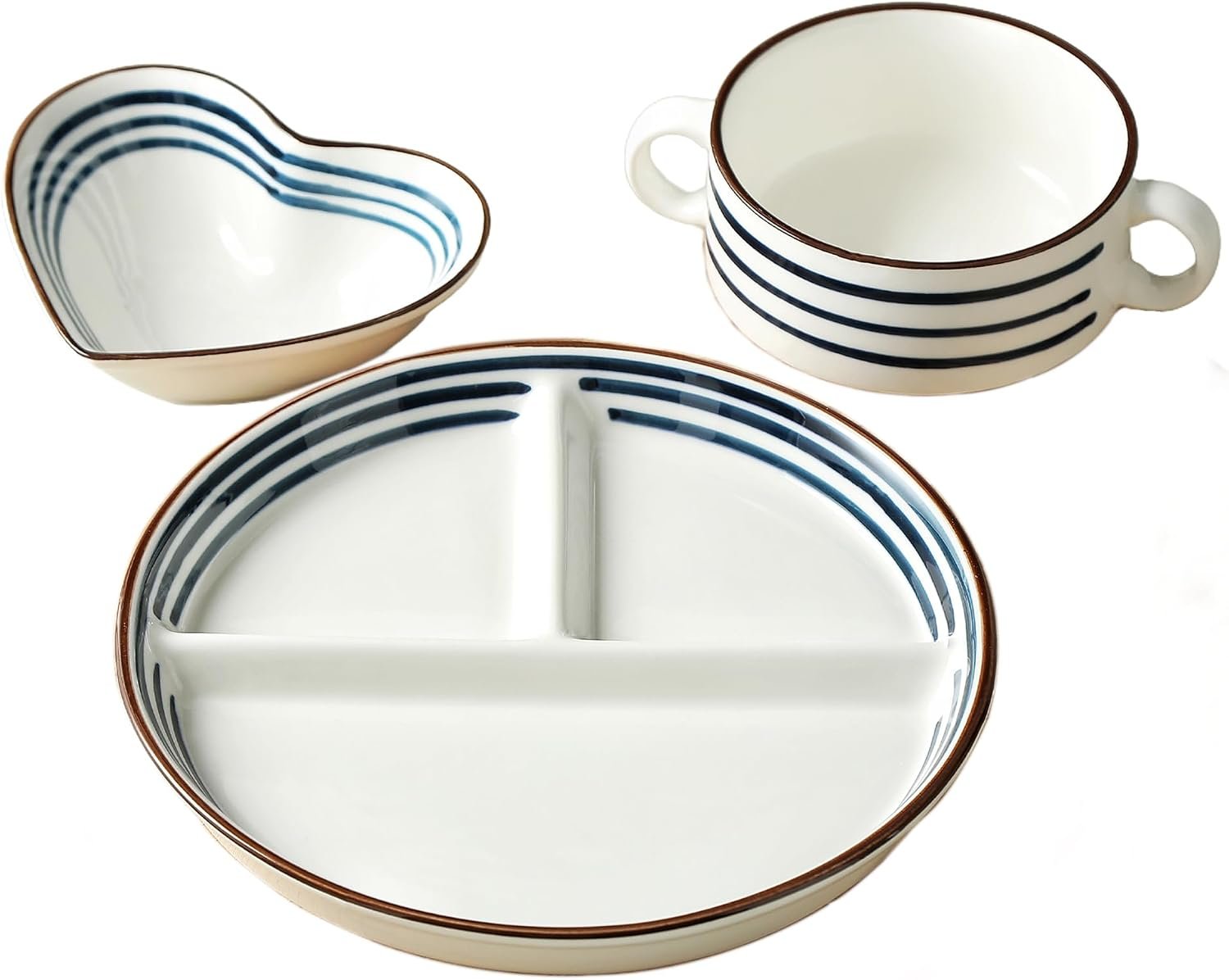 8-inch Ceramic Portion Control Plate 3-Piece Set Combo for Healthy Meals and Balanced Meals, (Weight Loss Divider Plates for Adults)- Diabetes and Weight Loss Diet