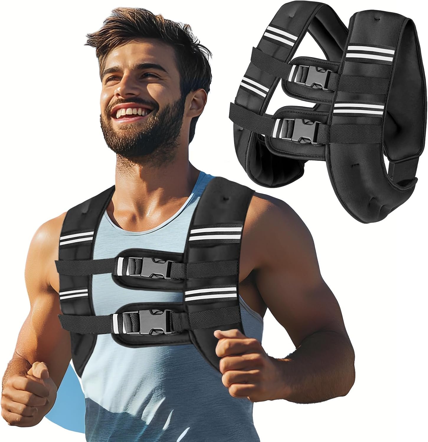 Zikopomi Weighted Vest Woman Man, 6lb/8lb/12lb/16lb/20lb/25lb/30lb Weight Vest with Reflective Stripes for Workout, Strength Training, Running, Fitness, Muscle Building, Weight Loss, Rucking Vest