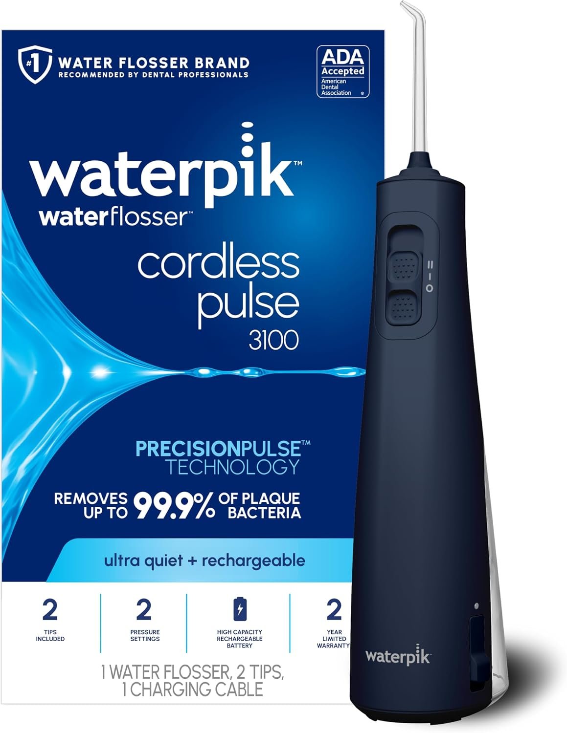 Waterpik Cordless Pulse 3100 Portable Water Flosser, Rechargeable, Blue