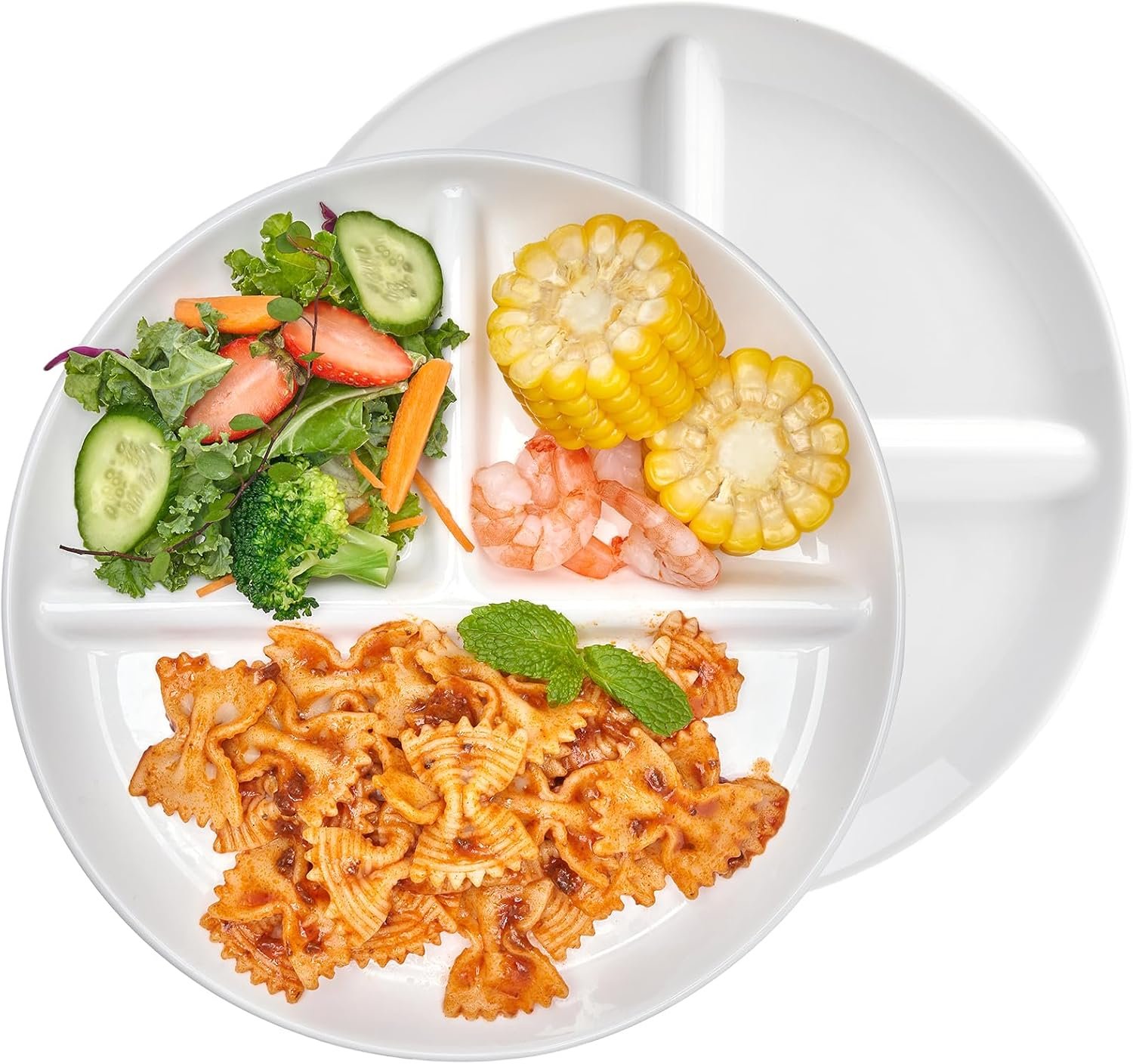 Sweese 9 Inch Porcelain Divided Dinner Plates Set of 2 – Encourage Healthy Eating with Portion Control Design, Durable, Microwave Dishwasher Safe, Ideal for