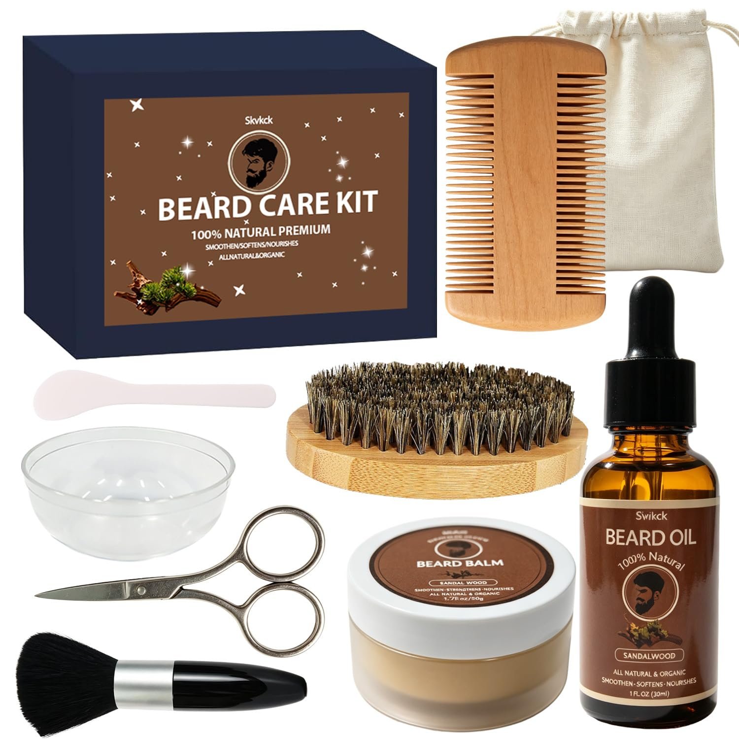Beard Grooming Kit for Men, Beard Growth Kit Beard Oil, Beard Balm, Beard Comb, Men’s Daily Grooming Care, Moisturize Soften Facial Hair Christmas Birthday Gifts for Husband Boyfriend Adult Men
